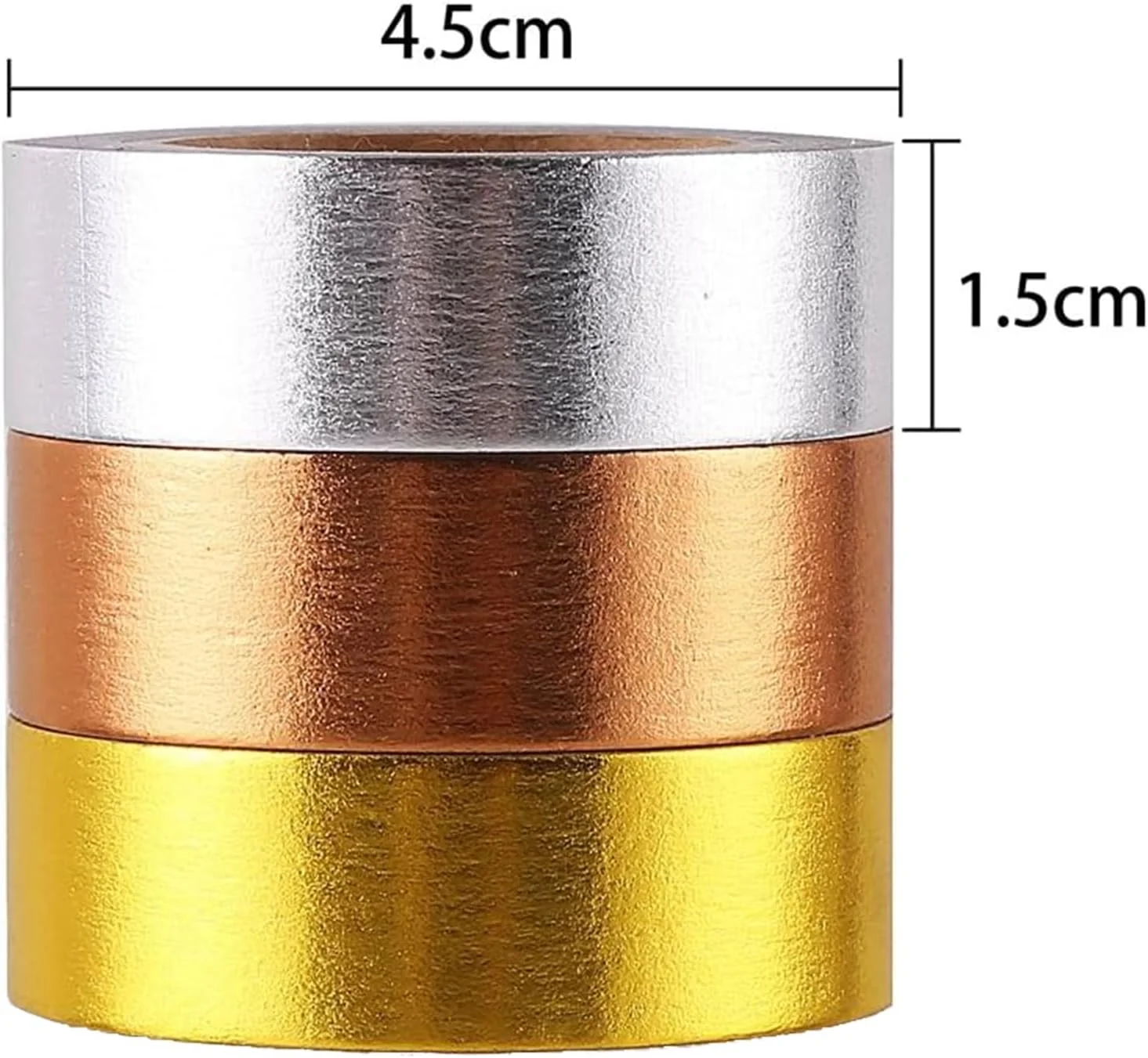 3 رول نوار طلایی متالیک - فیلم پلی استر فویل نازک عرض 15 میلی متر طول 5 متر - چسب خود چسب آینه ای گرافیکی DIY برای صنایع دستی، بسته بندی هدیه، کارت سازی - 3 رنگ