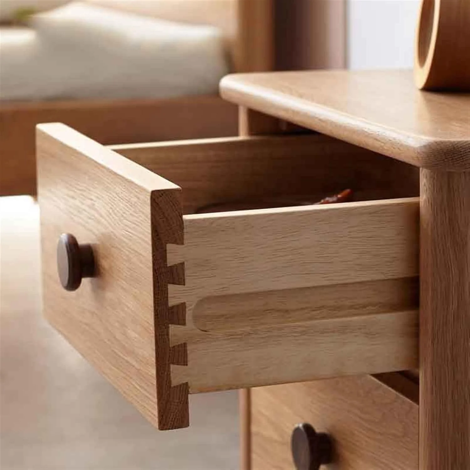 میز کنار تختی چوبی، کوچک، مناسب اتاق خواب، دارای کشو برای نگهداری وسایل میز کنار تختی چوبی، کوچک، مناسب اتاق خواب، دارای کشو برای نگهداری وسایل