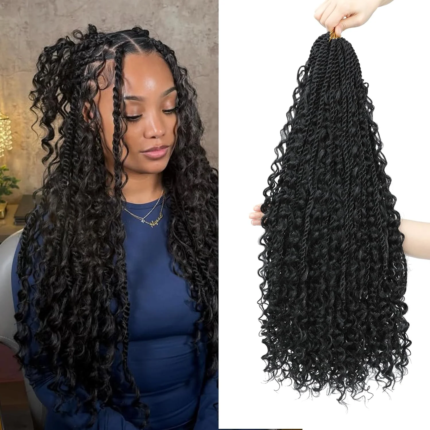 اکستنشن موی بافت کروشه ای Auxemuen مدل Senegal Twist با انتهای فر، 16 اینچ، 8 بسته، بافت بوهو Island Twist، بافت Goddess Box از قبل حلقه شده، مناسب برای زنان سیاه پوست (1B)