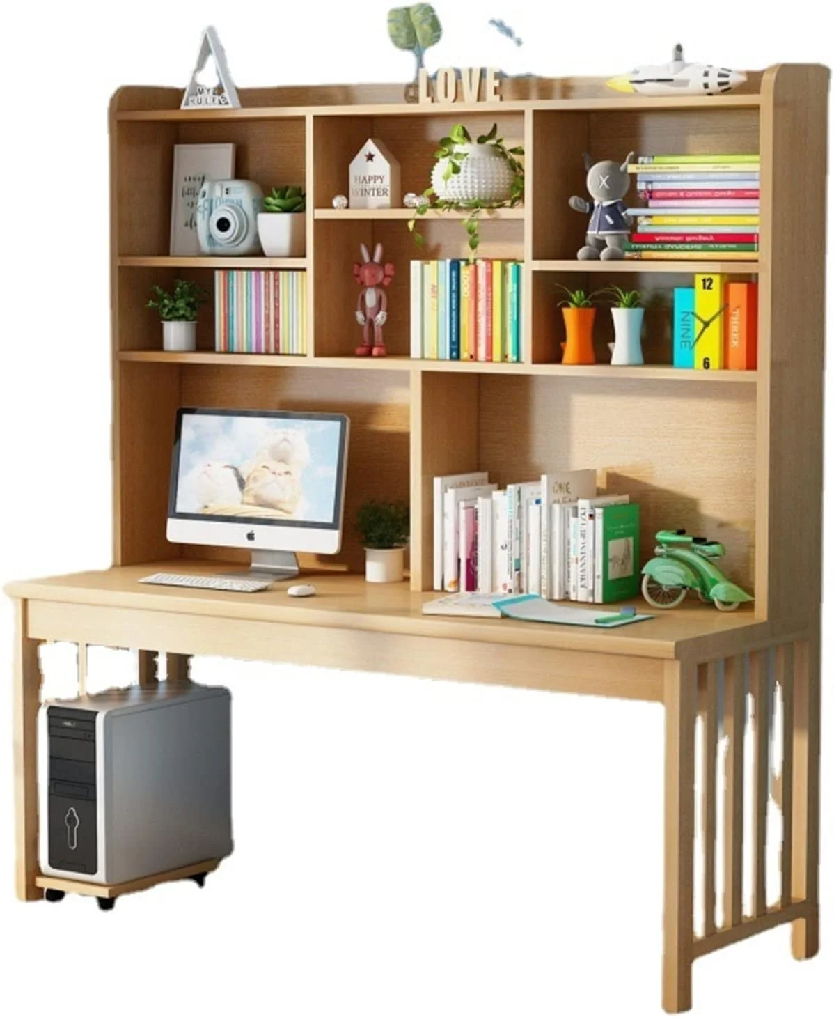 میز تحریر ZKSKOX، ترکیبی از میز و قفسه کتاب، مناسب برای کامپیوتر خانگی، دارای قفسه کتاب، مناسب برای نوشتن تکالیف دانشجویی