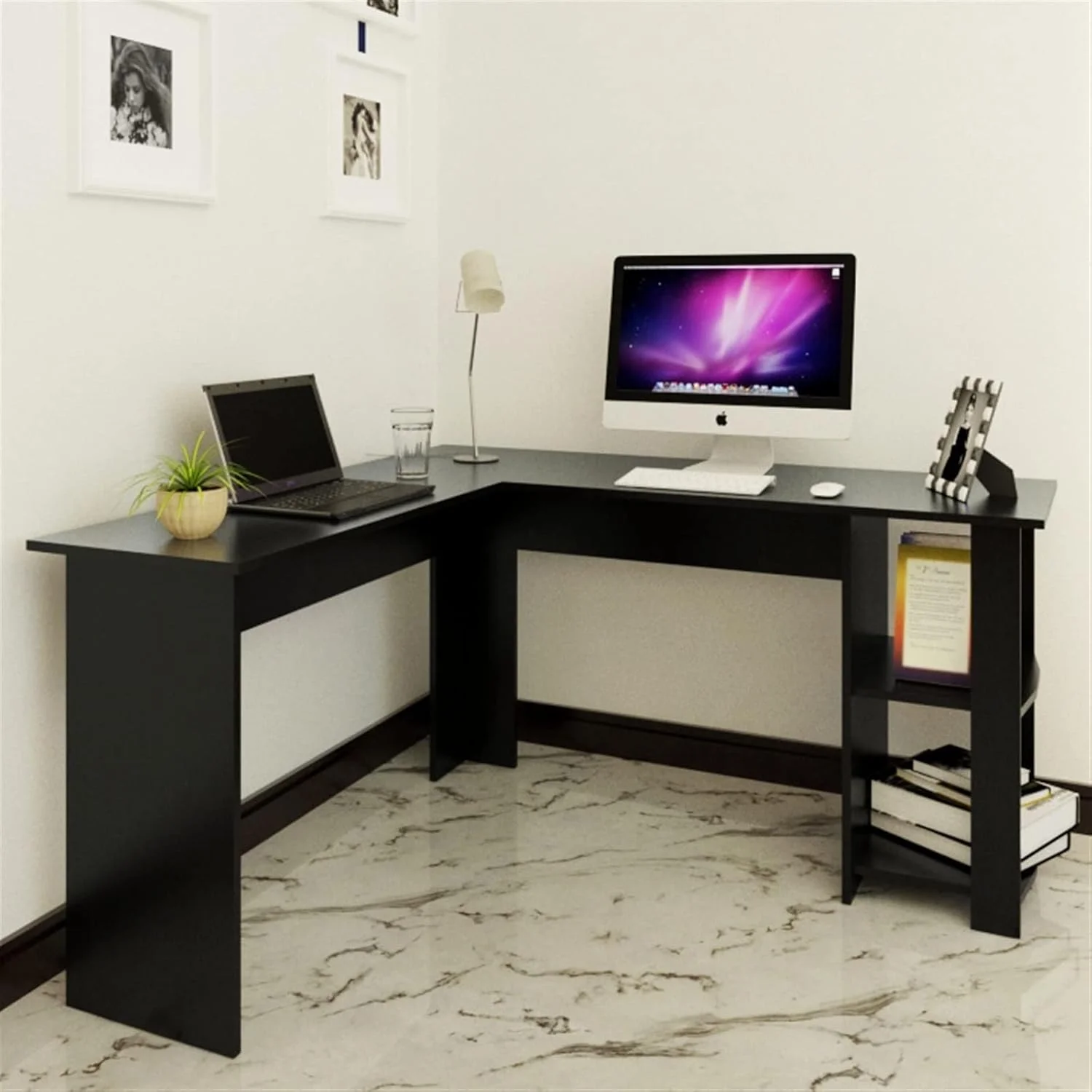 میز کار ZKSKOX، میز کامپیوتر، مناسب برای دفتر کار خانگی، گوشه، اتاق خواب مشکی، ساده میز کار ZKSKOX، میز کامپیوتر، مناسب برای دفتر کار خانگی، گوشه، اتاق خواب مشکی، ساده