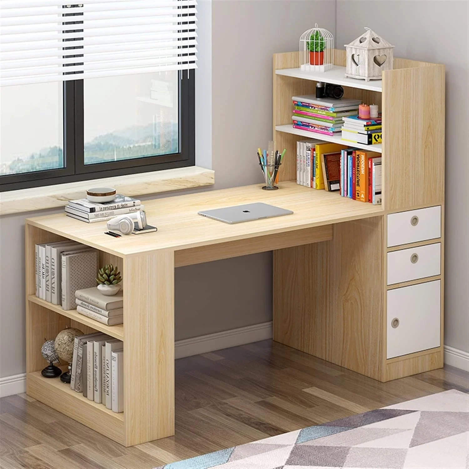 میز کار ZKSKOX، ترکیبی از میز مطالعه، کتاب و میز، رویه میز، اتاق خواب خانگی، کامپیوتر یکپارچه دانشجویی، دکوراسیون منزل