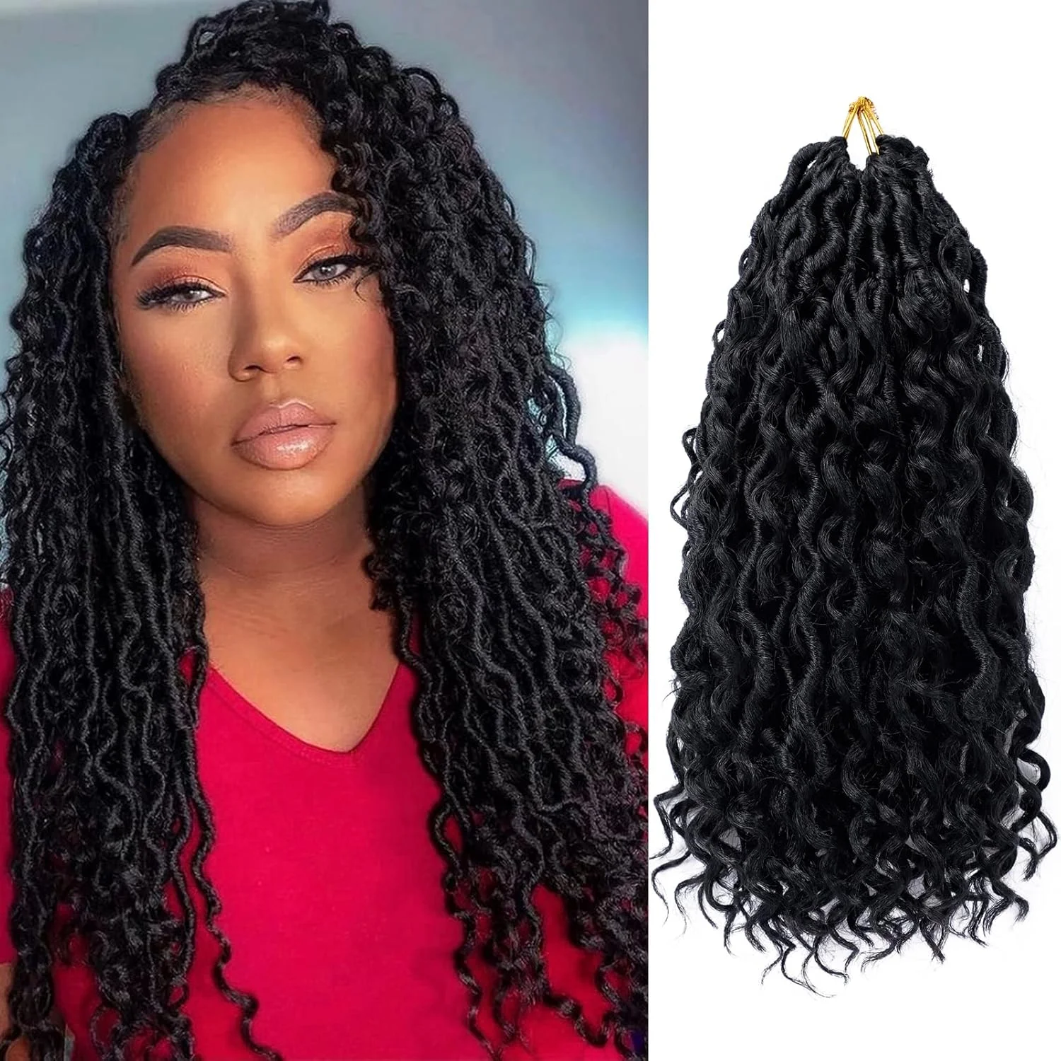 موهای بافت دورسانی Goddess Locs، قلاب بافی، 12 اینچ، 7 بسته، River Locs فرفری، موهای بافتنی مصنوعی برای زنان، بافت های از قبل حلقه شده با موهای فرفری، Boho Hippie Locs، اکستنشن موی مصنوعی (#1B)