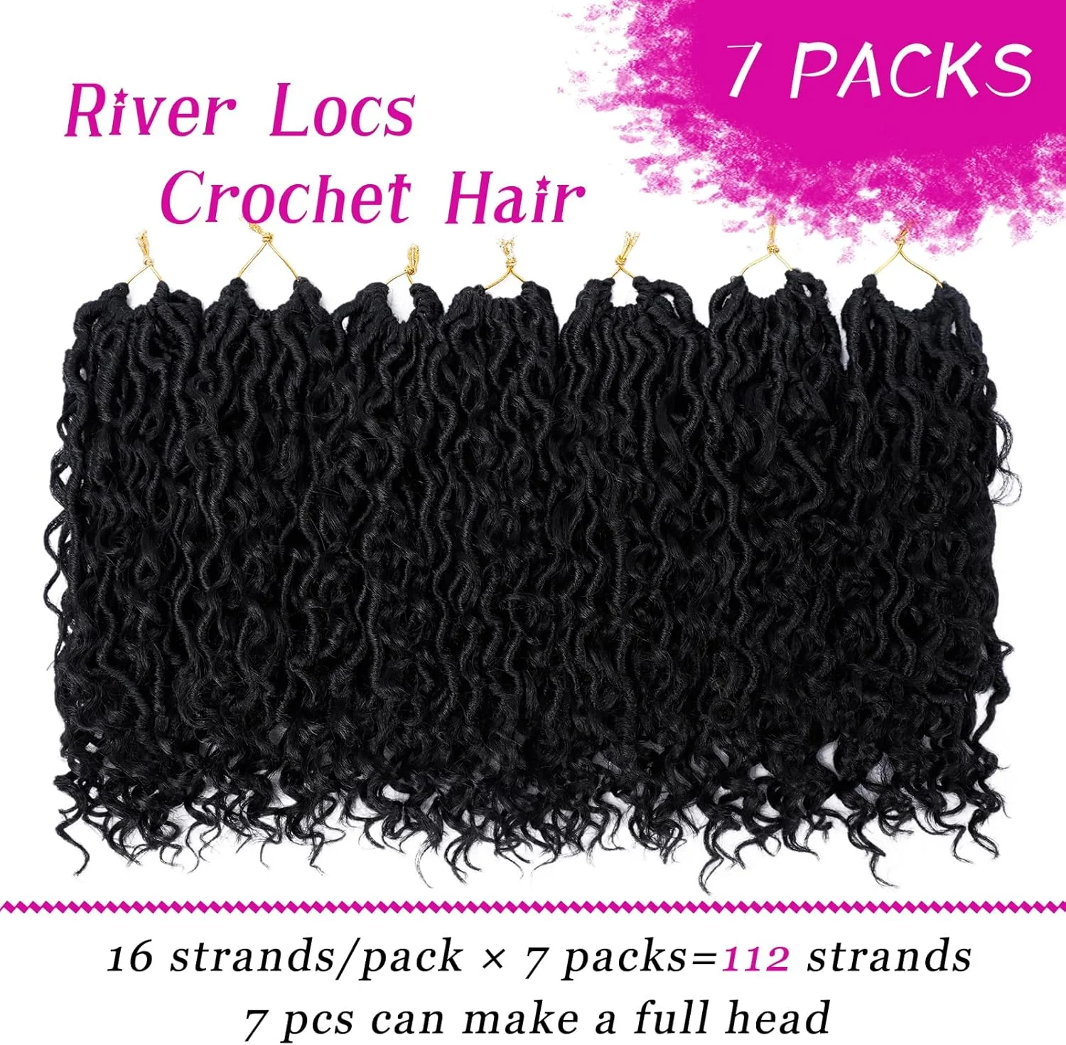 موهای بافت دورسانی Goddess Locs، قلاب بافی، 12 اینچ، 7 بسته، River Locs فرفری، موهای بافتنی مصنوعی برای زنان، بافت های از قبل حلقه شده با موهای فرفری، Boho Hippie Locs، اکستنشن موی مصنوعی (#1B)