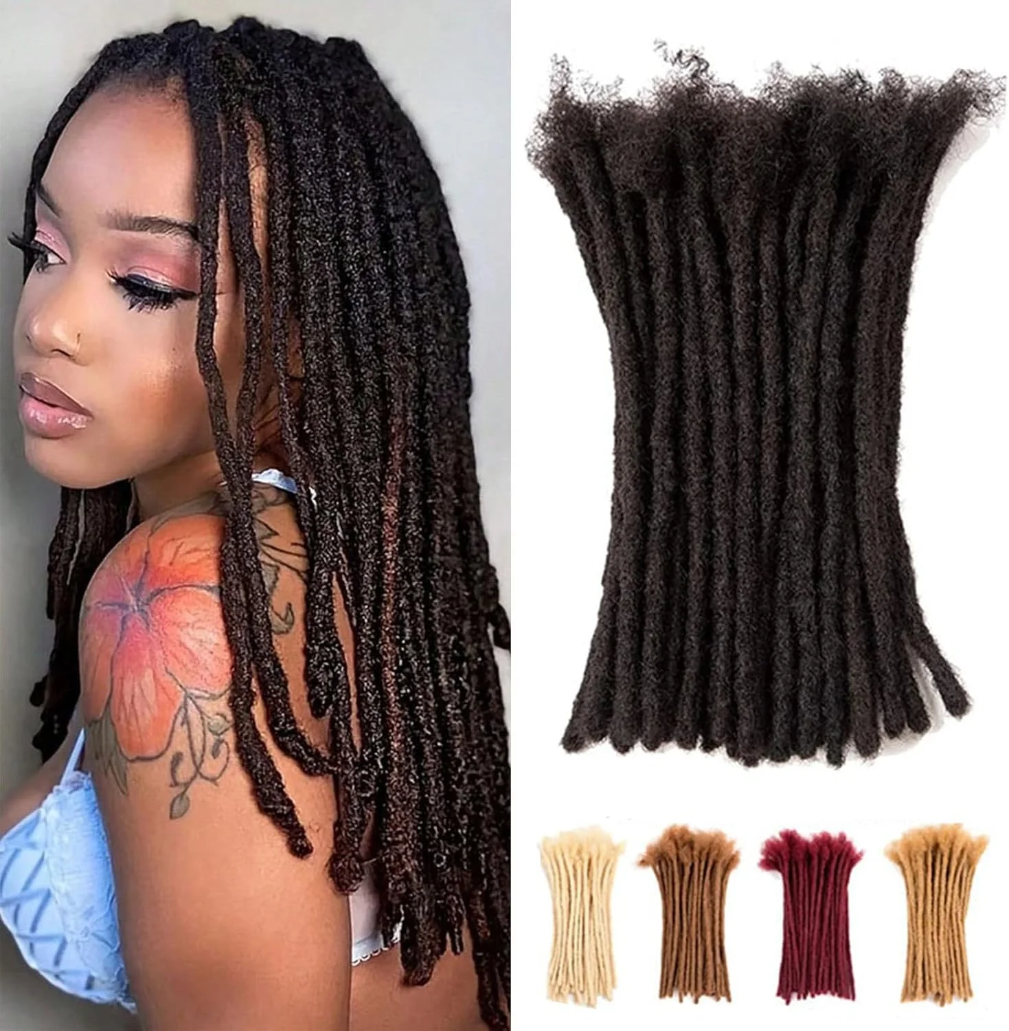 اکستنشن در dreadlock موی انسان ترسا JIAJIA سایز 18 اینچ، 10-70 رشته (طول های مختلف)، عرض 0.6 سانتی متر، ساخته شده از 100% موی طبیعی انسان، بافت دستی، اکستنشن دائمی برای مردان/زنان (مشکی طبیعی، 0.24 اینچ، 70 لاک)