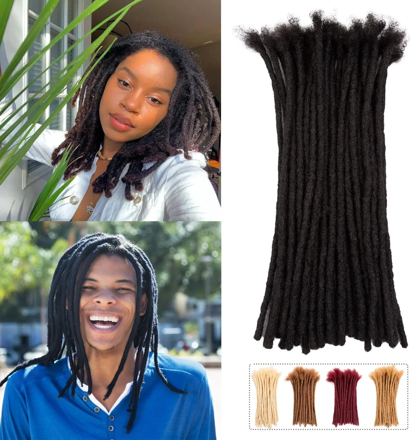 اکستنشن در dreadlock موی طبیعی انسان JIAJIA Teresa، سایز 6-18 اینچ، عرض 0.8 سانتی متر، بافته شده با دست، مناسب آقایان/خانم ها/کودکان (16 اینچ، 40 رشته)