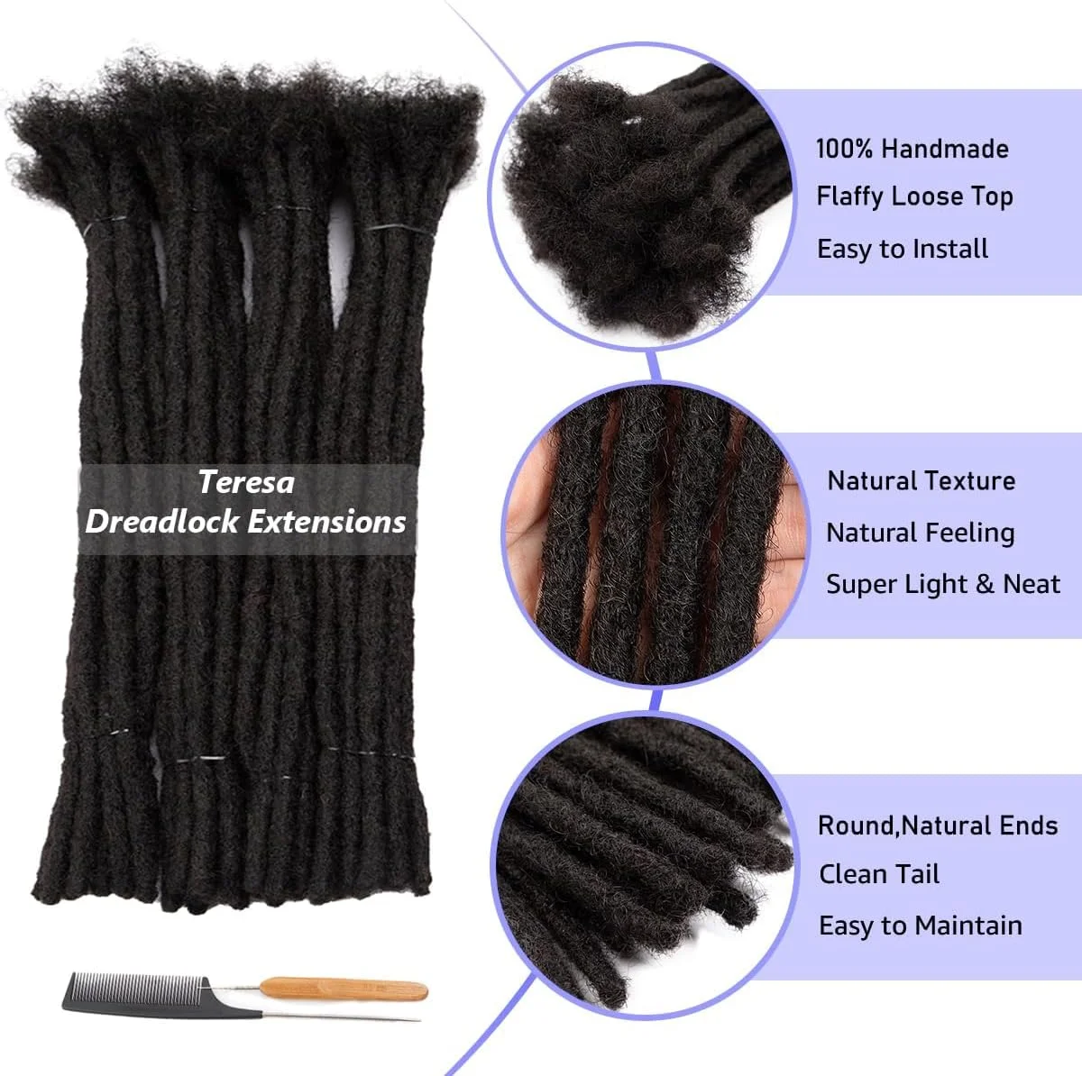 اکستنشن در dreadlock موی طبیعی انسان JIAJIA Teresa، سایز 6-18 اینچ، عرض 0.8 سانتی متر، بافته شده با دست، مناسب آقایان/خانم ها/کودکان (16 اینچ، 40 رشته)