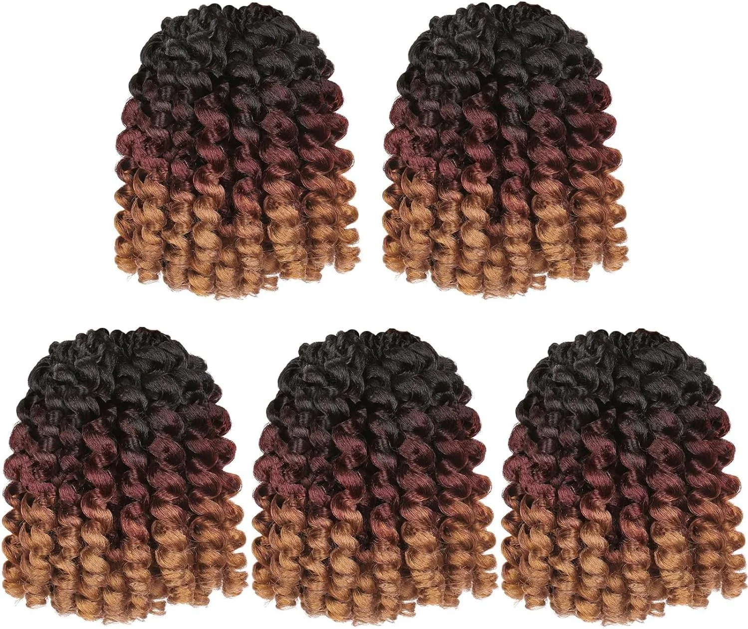 اکستنشن مو فرفری Xtrend، 5 بسته، 8 اینچ، بافت کروشه ای مصنوعی Jamaican Bounce، 20 رشته در هر بسته (رنگ 1B3027#، 5 بسته در هر بسته)
