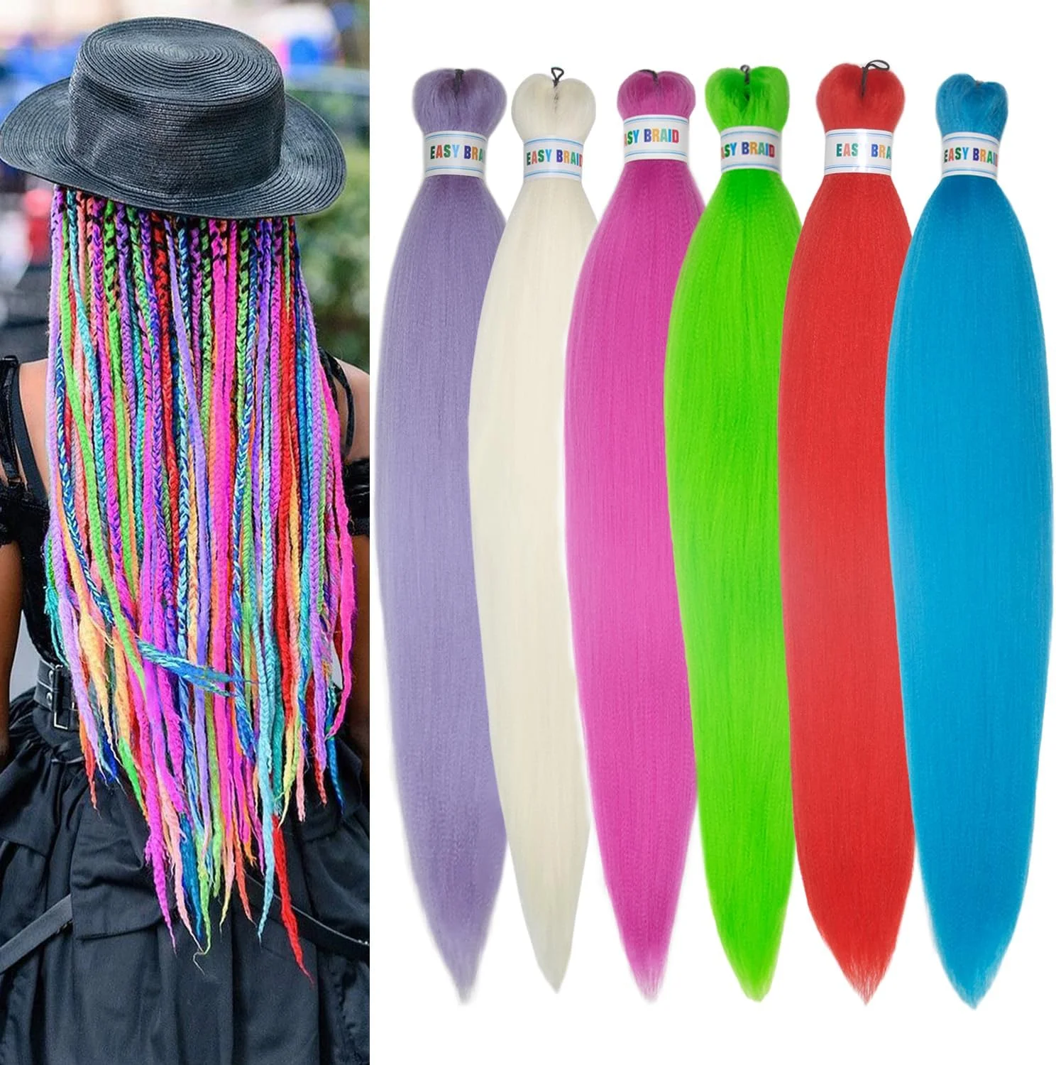 ItsUHair موی بافت رنگارنگ از قبل کشیده شده Kanekalon اکستنشن موی بافتنی 6 تکه 26 اینچی بلند رنگین کمانی چند رنگ موی بافتنی از قبل کشیده شده