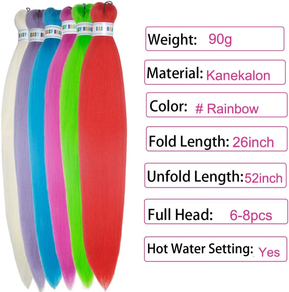 ItsUHair موی بافت رنگارنگ از قبل کشیده شده Kanekalon اکستنشن موی بافتنی 6 تکه 26 اینچی بلند رنگین کمانی چند رنگ موی بافتنی از قبل کشیده شده