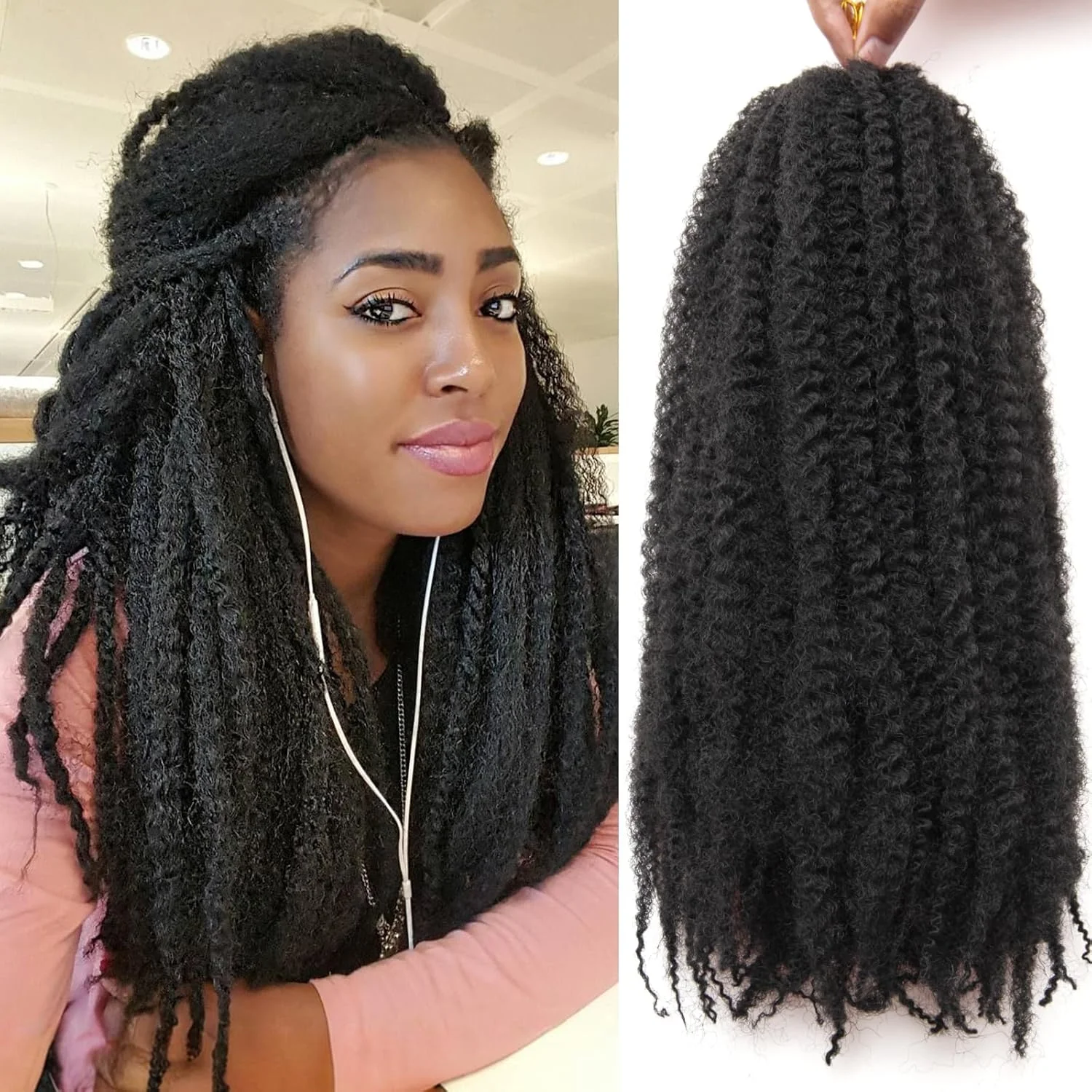 مو بافت مارلی تویست 45 سانتی‌متر 8 بسته - موی بافت کوبایی نرم و بدون گره، اکستنشن موی آفریقایی فنری بادوام و مصنوعی با ظاهر طبیعی (1B)