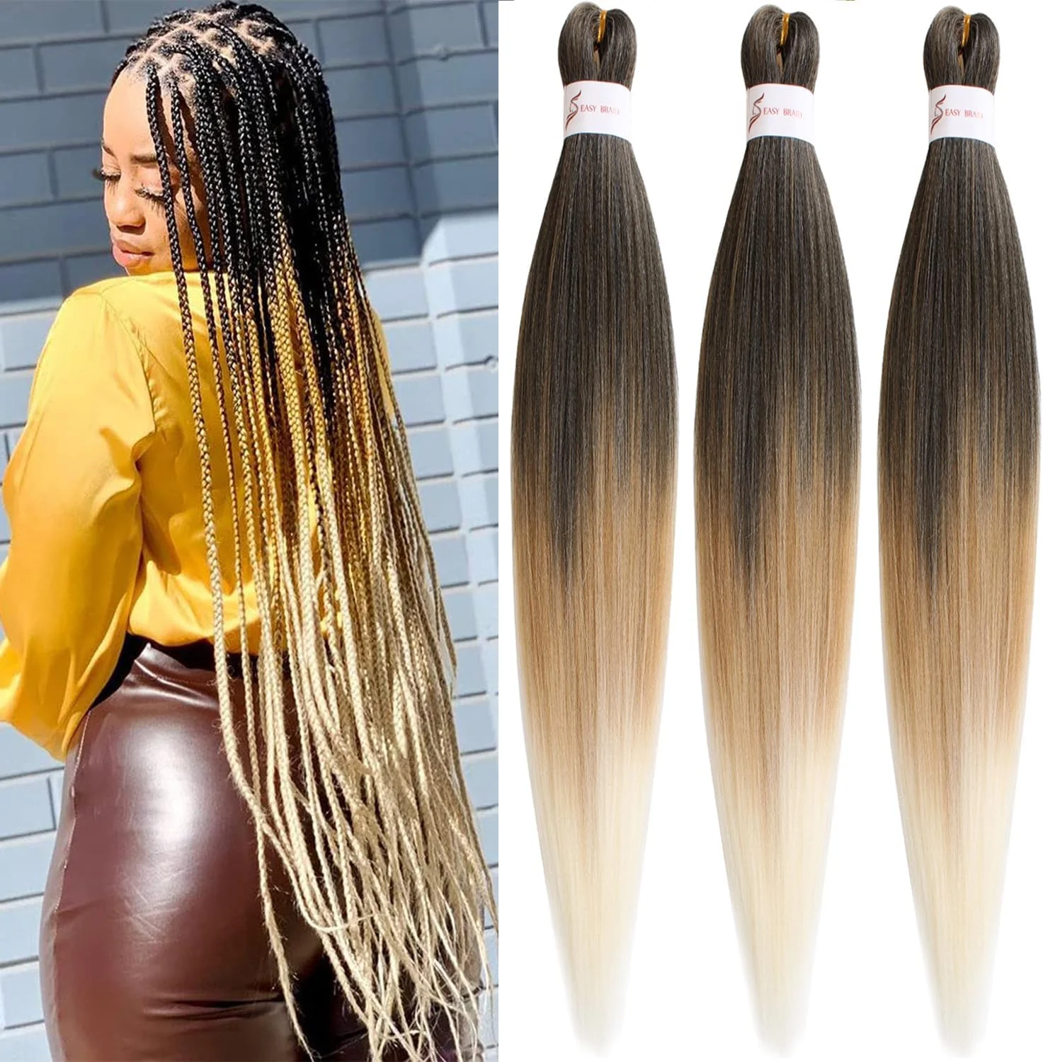 اکستنشن مو بافت آفریقایی از پیش کشیده شده Xtrend مدل EZ Braids، سایز 30 اینچ، 3 بسته، مناسب برای بافت مو، مقاوم در برابر آب گرم، الیاف مصنوعی (3 بسته، #1B27613)
