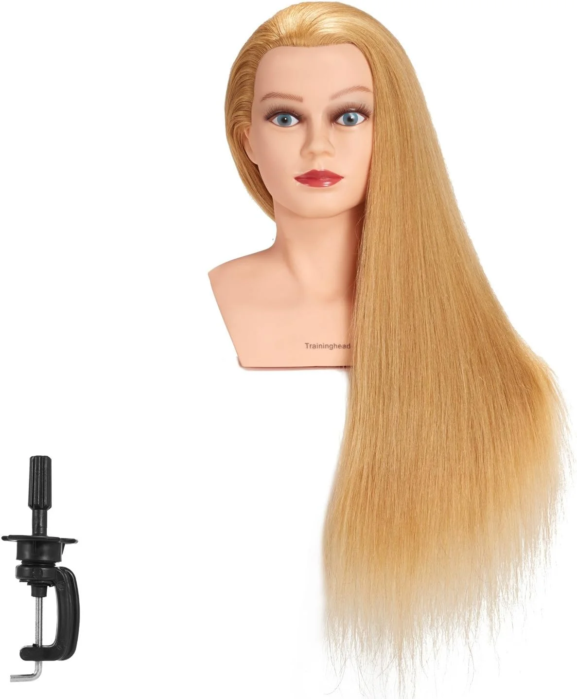 کله مانکن آموزشی 28-30 اینچی 100% موی انسان، مناسب برای تمرین آرایشگری، حالت دادن به مو، آرایش و پیرایش به همراه پایه نگهدارنده (بلوند)