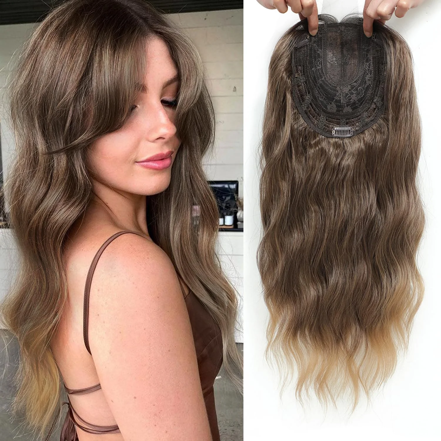 اکستنشن مو ویوی 20 اینچی VEGALILY، سایز پایه 7x7 اینچ، قهوه ای تدریجی، خط موی طبیعی اکستنشن مو ویوی 20 اینچی VEGALILY، سایز پایه 7x7 اینچ، قهوه ای تدریجی، خط موی طبیعی