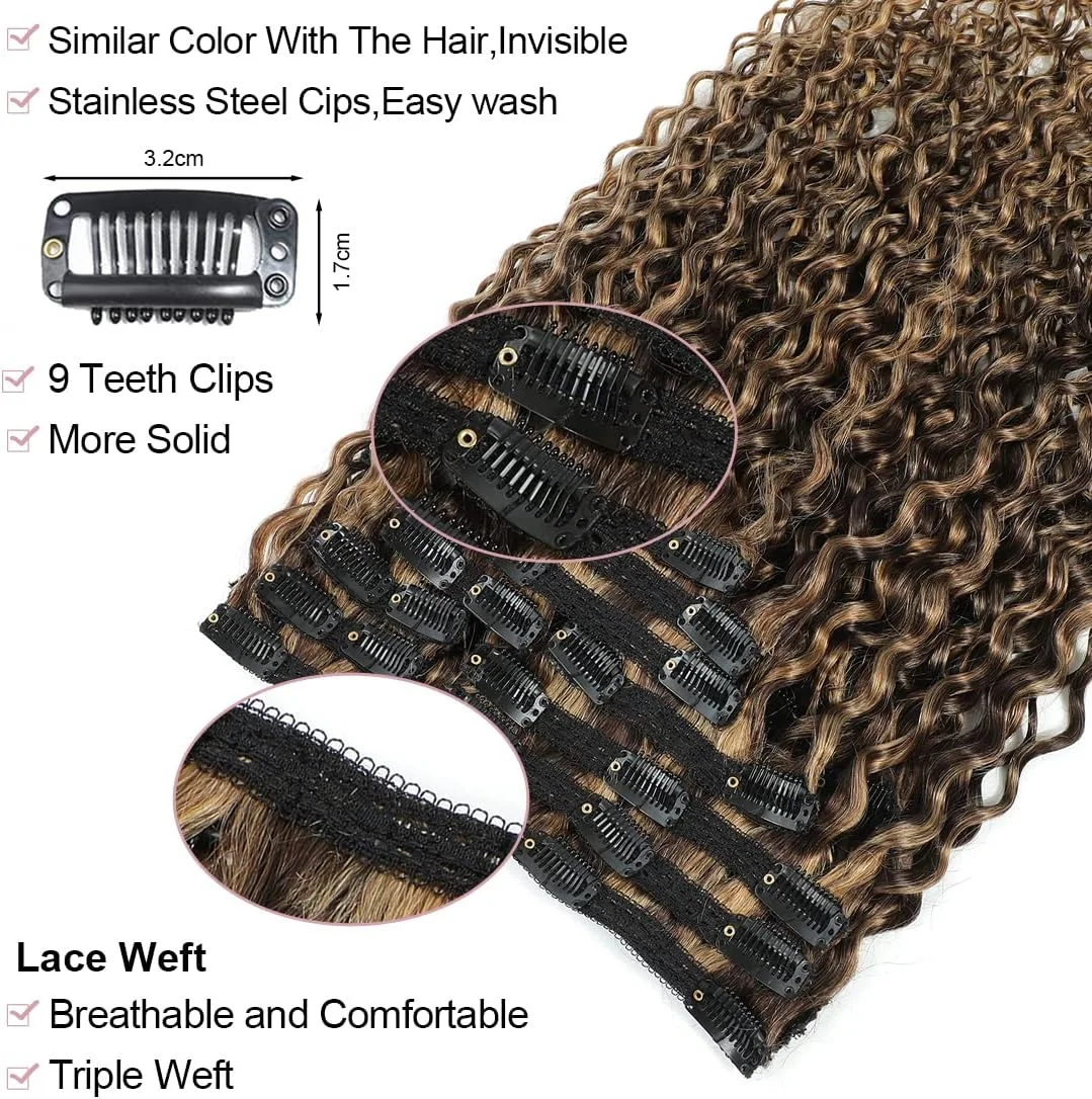 اکستنشن مو کلیپسی فر Urbeauty موی طبیعی ریمی قهوه ای هایلایت بلوند موج دار طبیعی 18 اینچ 120 گرم سه لایه کلیپسی برای کل سر موی فر طبیعی 4/27