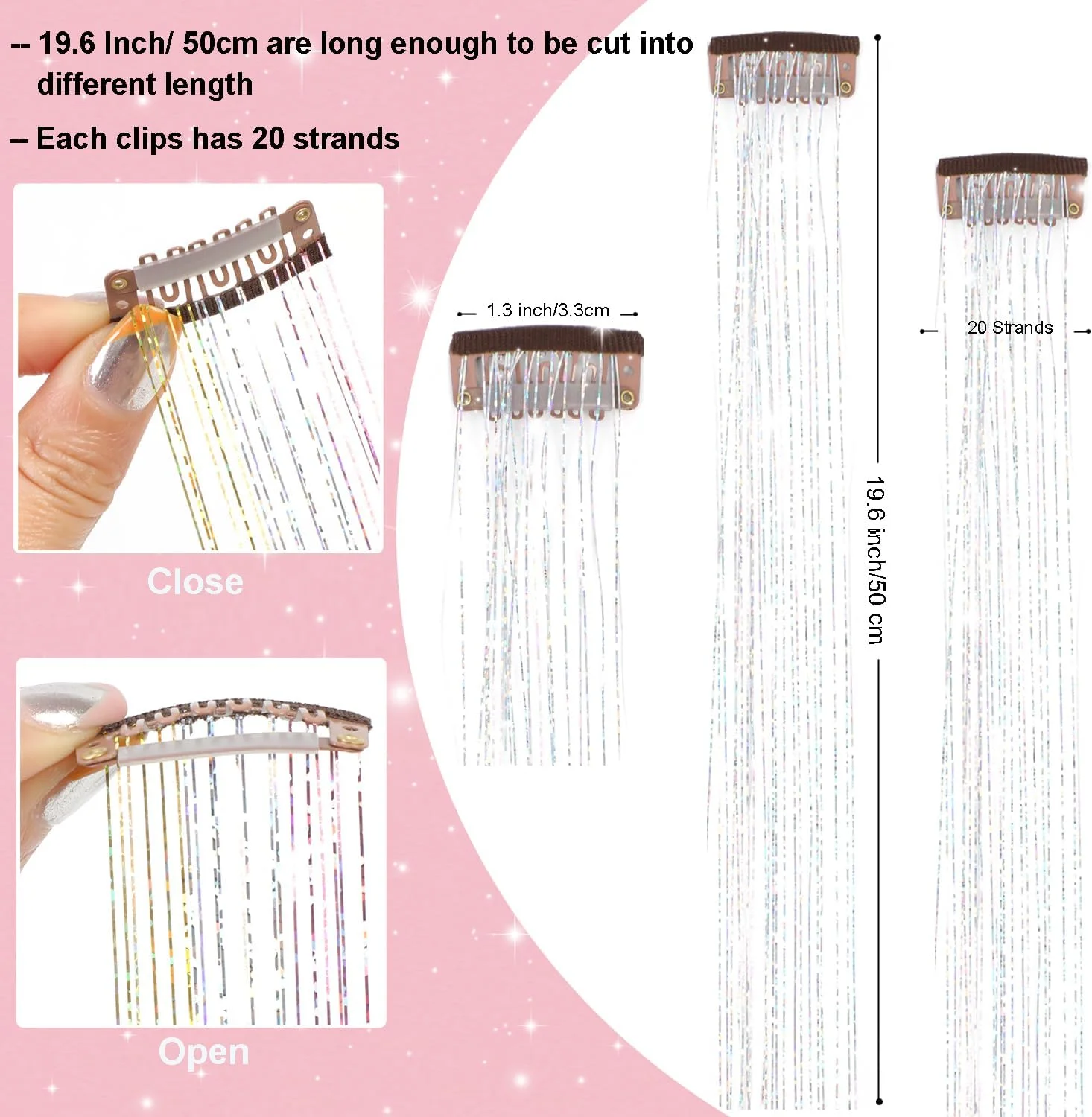 اکستنشن موی براق یوشویوس، گیره ای، 12 عدد، اکستنشن موی بنفش، کیت موی براق پری، لوازم جانبی موی درخشان برای دختران، زنان و کودکان (بنفش)