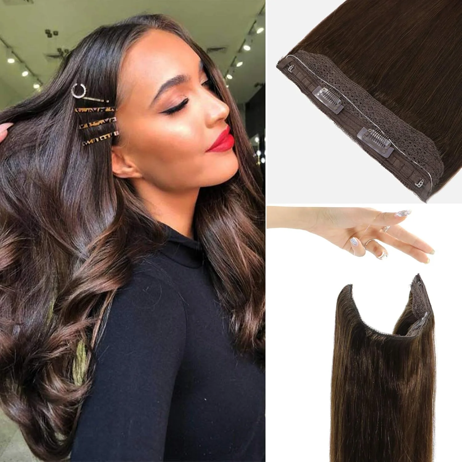 اکستنشن موی هاله ای یوگوتریز 18 اینچی، موی طبیعی انسان، بلوند قهوه ای، اکستنشن موی هاله ای با نخ ماهیگیری، هایلایت نامرئی قهوه ای تیره، اکستنشن کوتور هاله ای ضخیم 80 گرمی/ست اکستنشن موی هاله ای یوگوتریز 18 اینچی، موی طبیعی انسان، بلوند قهوه ای، اکستنشن موی هاله ای با نخ ماهیگیری، هایلایت نامرئی قهوه ای تیره، اکستنشن کوتور هاله ای ضخیم 80 گرمی/ست