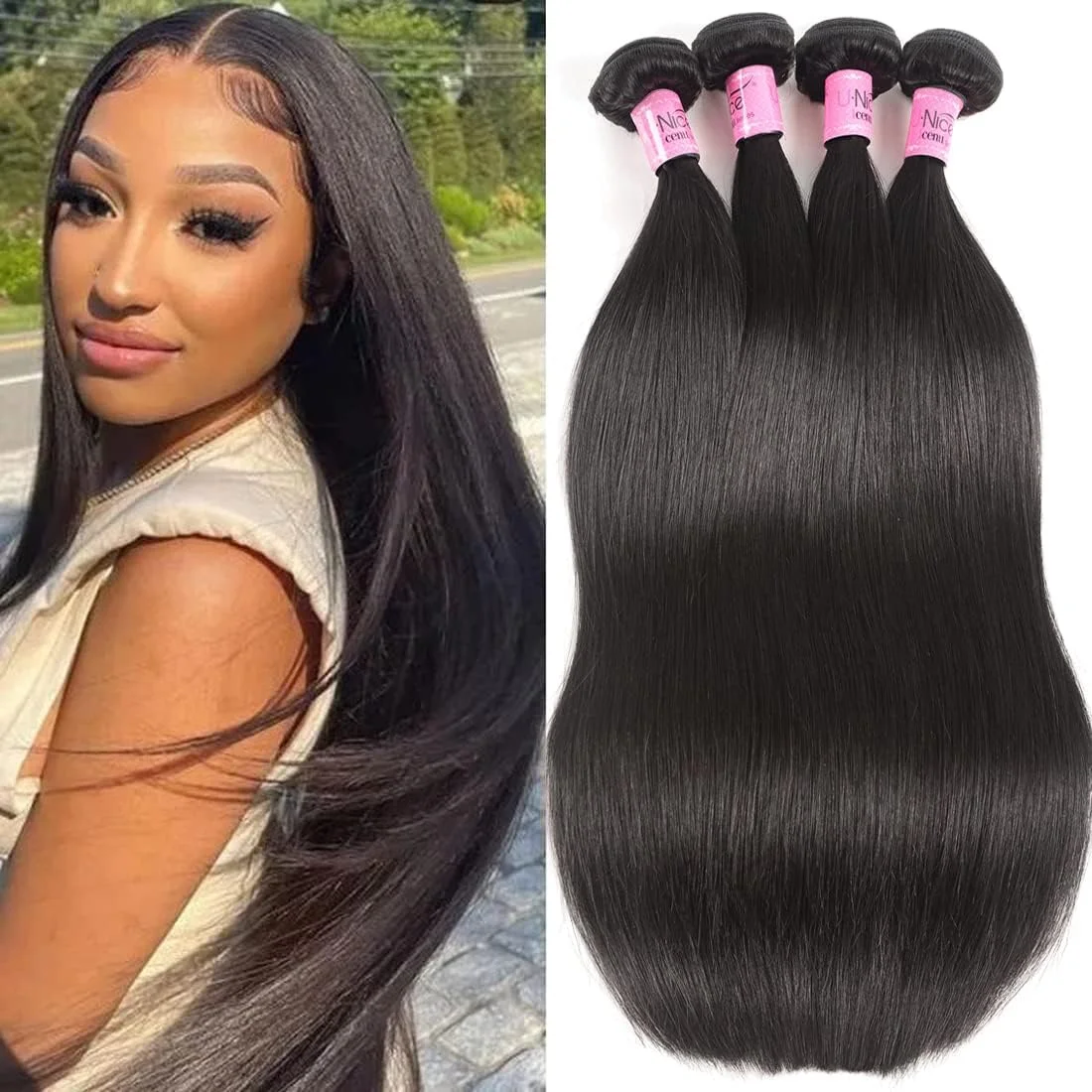 موهای صاف مالزیایی UNICE Hair 10A، 3 بسته اکستنشن موی طبیعی و بافته نشده (سایز 8، 10، 12 اینچ)