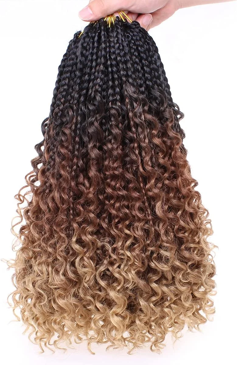 یونیون بیوتی 8 بسته موی بافت کروشه ای مدل Boho Box Braids 14 اینچی با انتهای فر باب بوهمی هیپی، بافت های الهه از قبل حلقه شده، اکستنشن موی بافت مصنوعی آمبره برای زنان سیاه پوست 53#