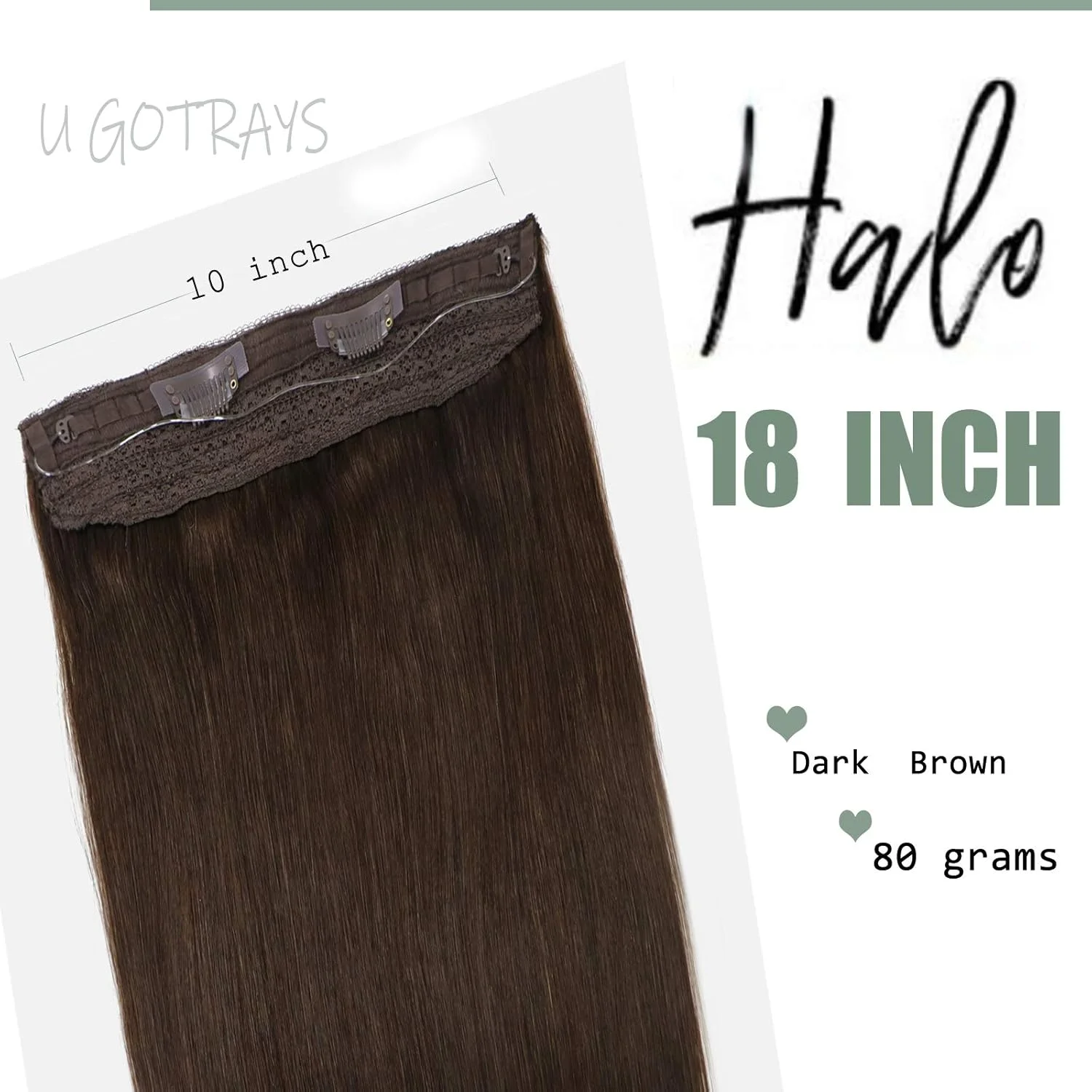 اکستنشن موی هاله ای یوگوتریز 18 اینچی، موی طبیعی انسان، بلوند قهوه ای، اکستنشن موی هاله ای با نخ ماهیگیری، هایلایت نامرئی قهوه ای تیره، اکستنشن کوتور هاله ای ضخیم 80 گرمی/ست