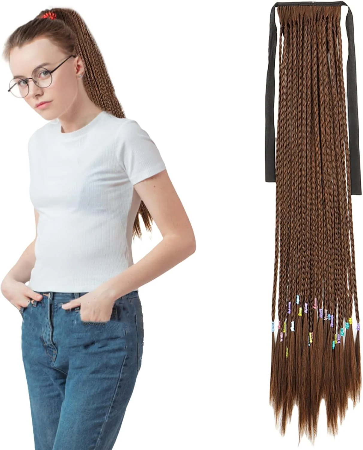 اکستنشن موی دم اسبی Traziewell برای موهای نازک، اکستنشن موی بافت قهوه ای، تکه موی دم اسبی، بافت مو برای بافتن، لوازم جانبی موی عروس برای زنان 2412