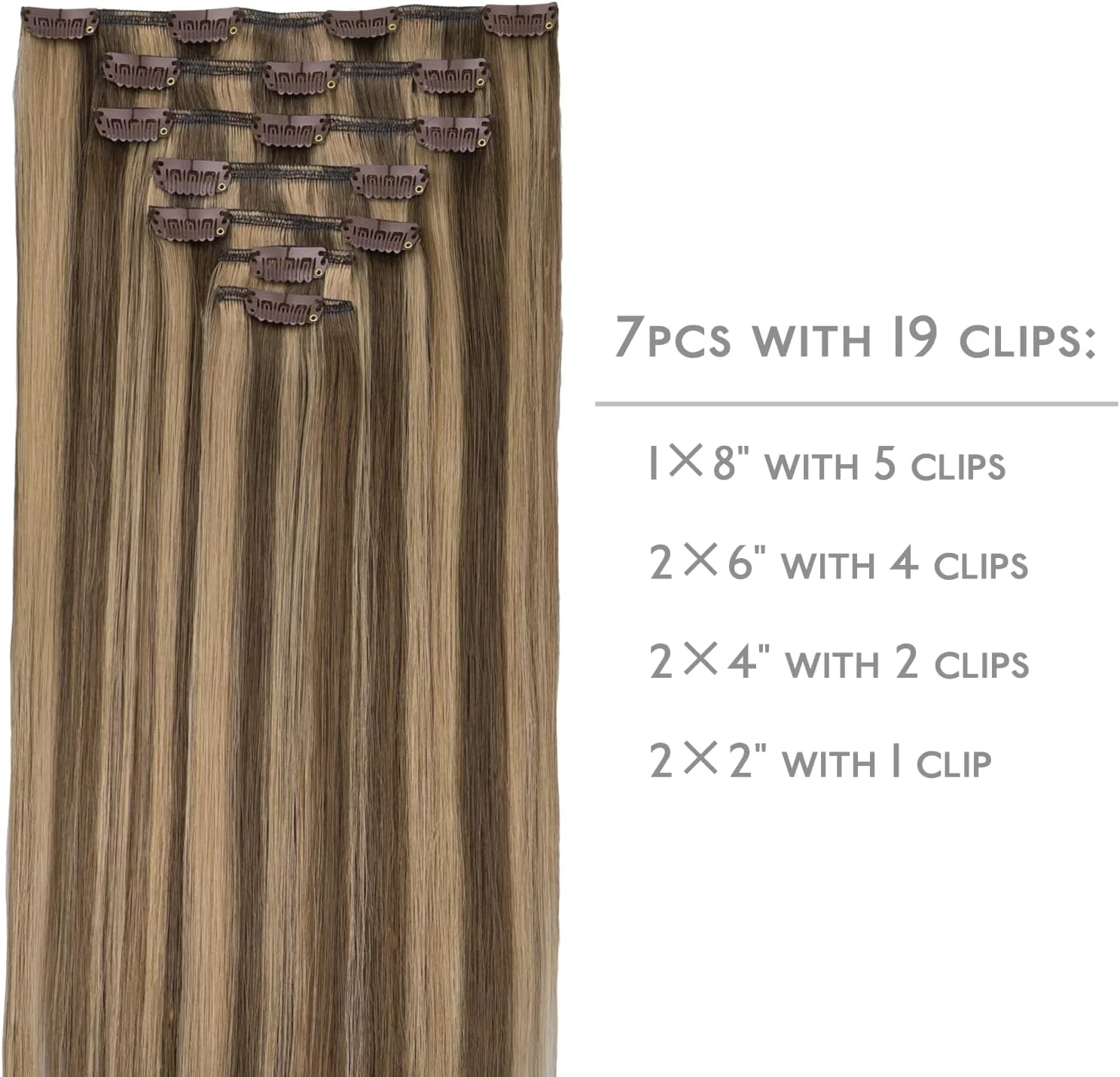 اکستنشن مو کلیپسی WENNALIFE موی طبیعی انسان، 18 اینچ 120 گرم 7 تکه اکستنشن مو کلیپسی موی طبیعی انسان، بالیاژ قهوه ای شکلاتی به بلوند کاراملی اکستنشن مو کلیپسی موی طبیعی رنگ شده