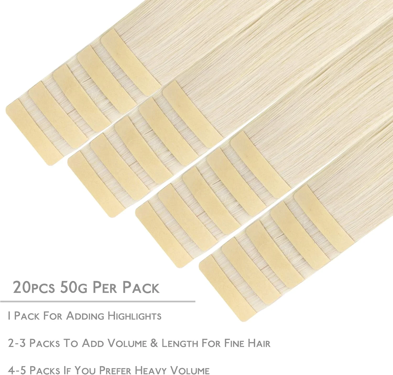 اکستنشن مو چسبی WENNALIFE، موی طبیعی انسان، 20 عدد 50 گرمی 35 سانتی متری بلوند پلاتینی، اکستنشن موی ریمی طبیعی، اکستنشن موی چسبی صاف، اکستنشن موی چسبی بافت پوست موی طبیعی انسان