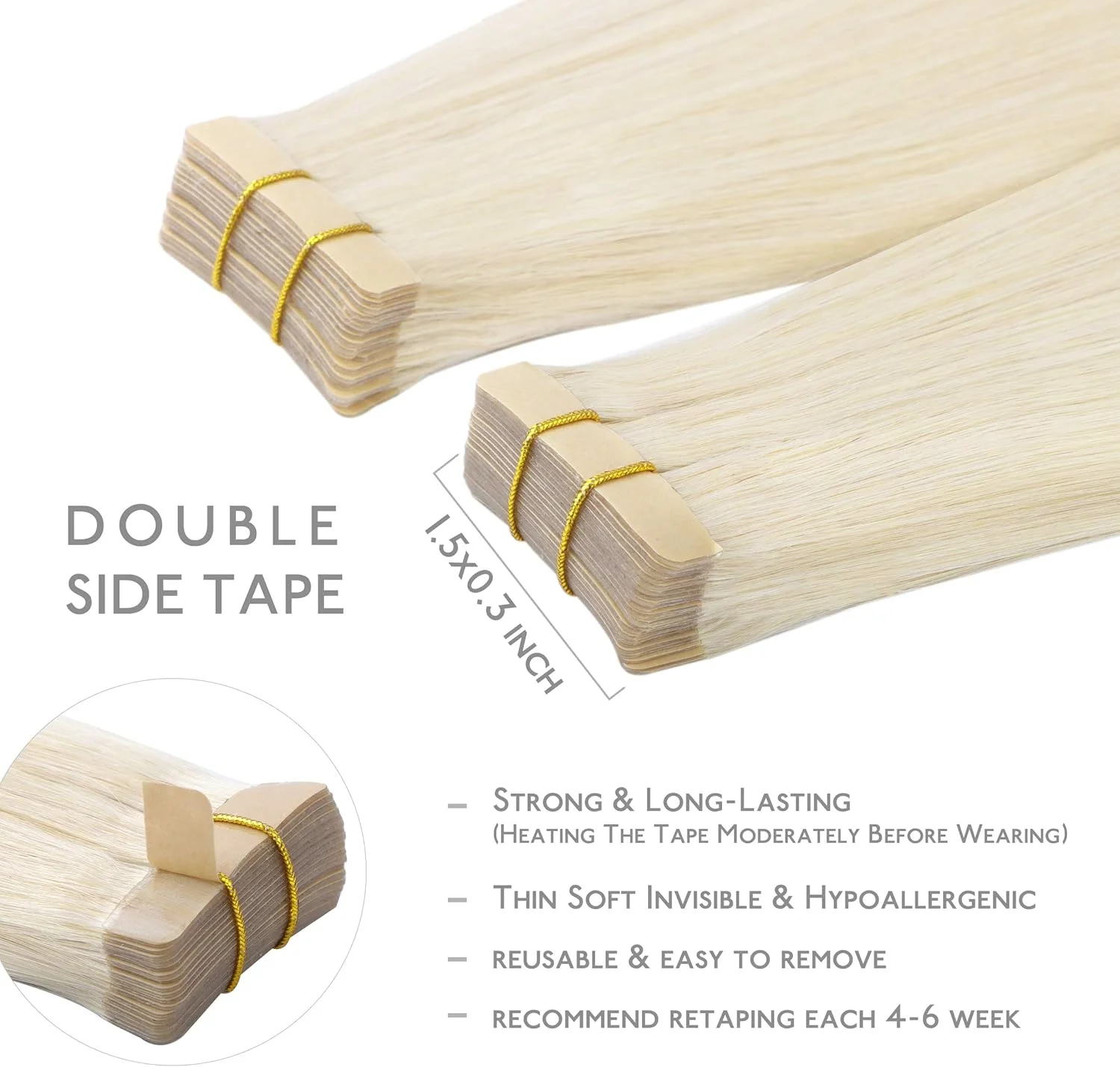 اکستنشن مو چسبی WENNALIFE، موی طبیعی انسان، 20 عدد 50 گرمی 35 سانتی متری بلوند پلاتینی، اکستنشن موی ریمی طبیعی، اکستنشن موی چسبی صاف، اکستنشن موی چسبی بافت پوست موی طبیعی انسان