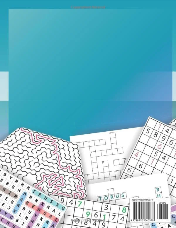 کتاب پازل بازی های فکری: مجموعه ای از پازل های چالش برانگیز برای بزرگسالان: جستجوی کلمه - جدول کلمات متقاطع - مارپیچ - سودوکو - جدول متقاطع