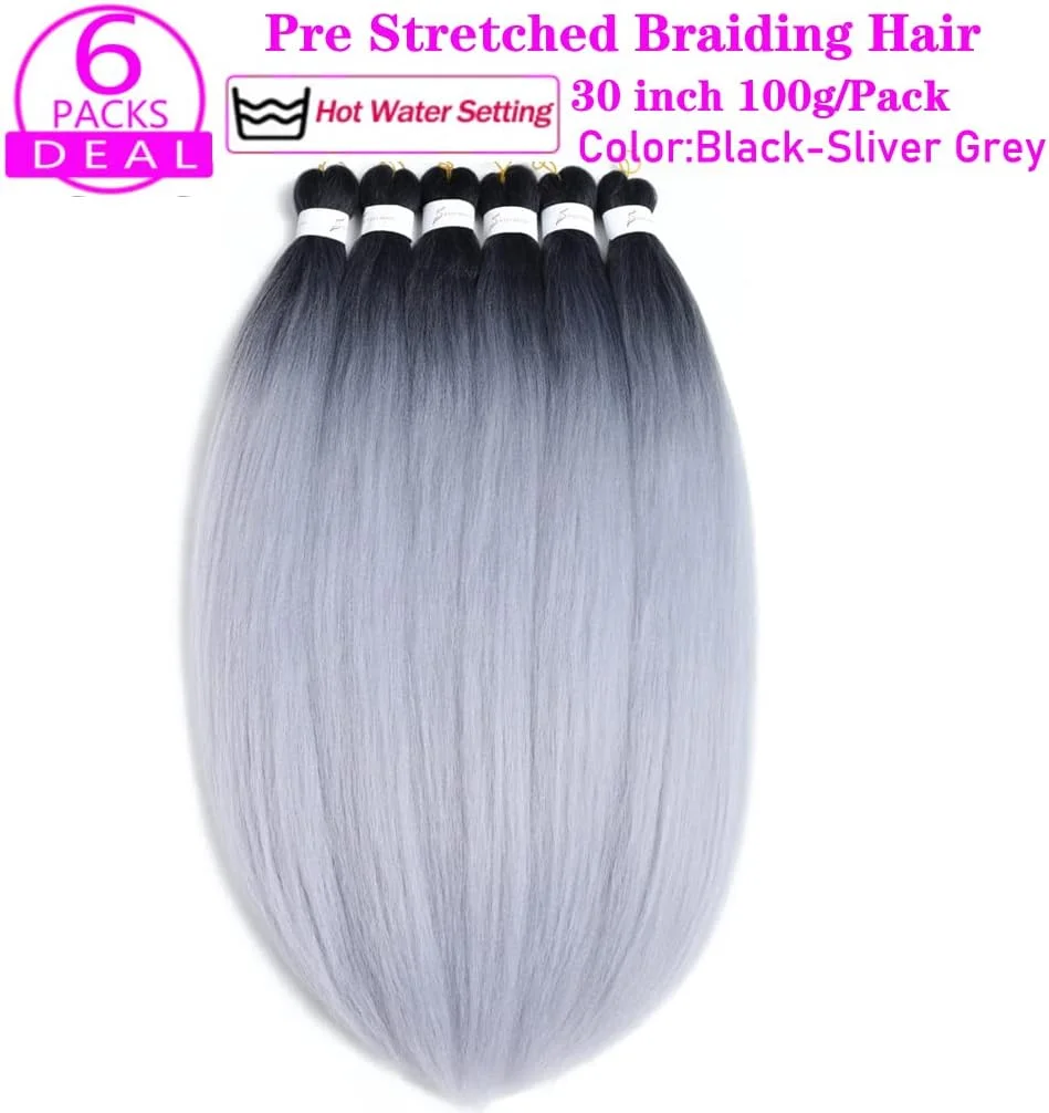اکستنشن مو بافتنی از قبل کشیده شده یوکاها 30 اینچ 6 بسته موهای بافتنی حرفه ای بلند بافت پیچشی قلاب بافی الیاف مصنوعی با دمای بالا با بافت یاکی (30 اینچ، خاکستری نقره ای مشکی) اکستنشن مو بافتنی از قبل کشیده شده یوکاها 30 اینچ 6 بسته موهای بافتنی حرفه ای بلند بافت پیچشی قلاب بافی الیاف مصنوعی با دمای بالا با بافت یاکی (30 اینچ، خاکستری نقره ای مشکی)