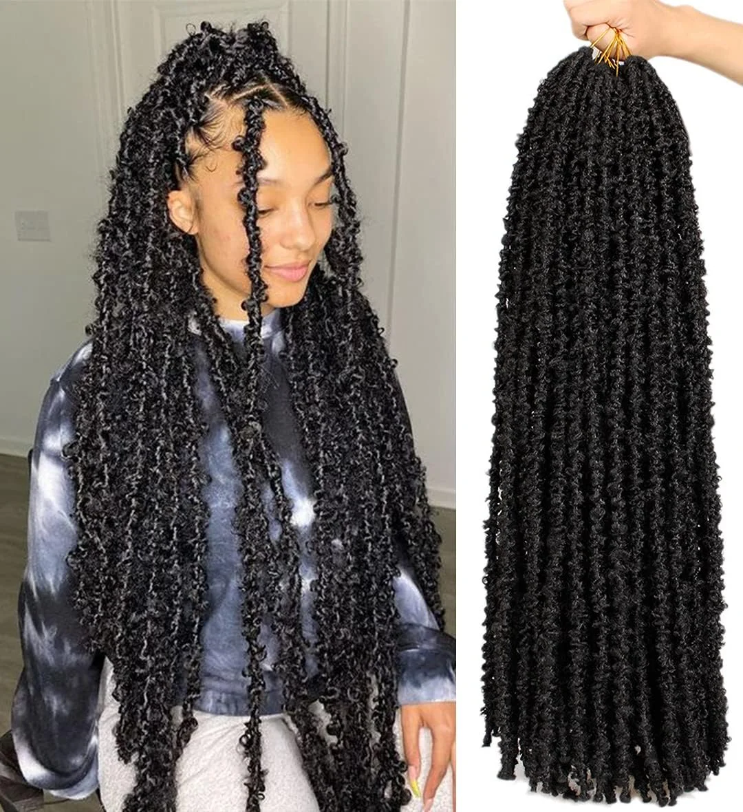بافت موی کروشه ای ZRQ مدل Faux Locs پری لوپ، طول 30 اینچ، طرح پروانه ای بلند، بافت نرم و مصنوعی برای زنان سیاه پوست، اکستنشن موی الهه (بسته 6 عددی رنگ 1B#)