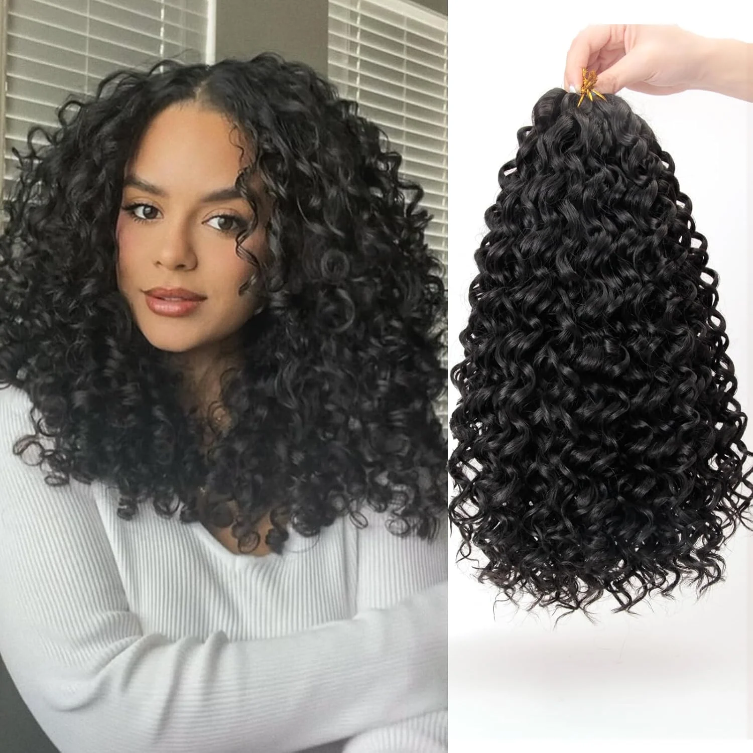 موهای بافت کروشه ای فر عمیق مصنوعی YXCHERISHAIR برای بافت های هیپی بوهمی، اکستنشن موی بافت مشکی طبیعی (14 اینچ، 5 بسته، 1B)
