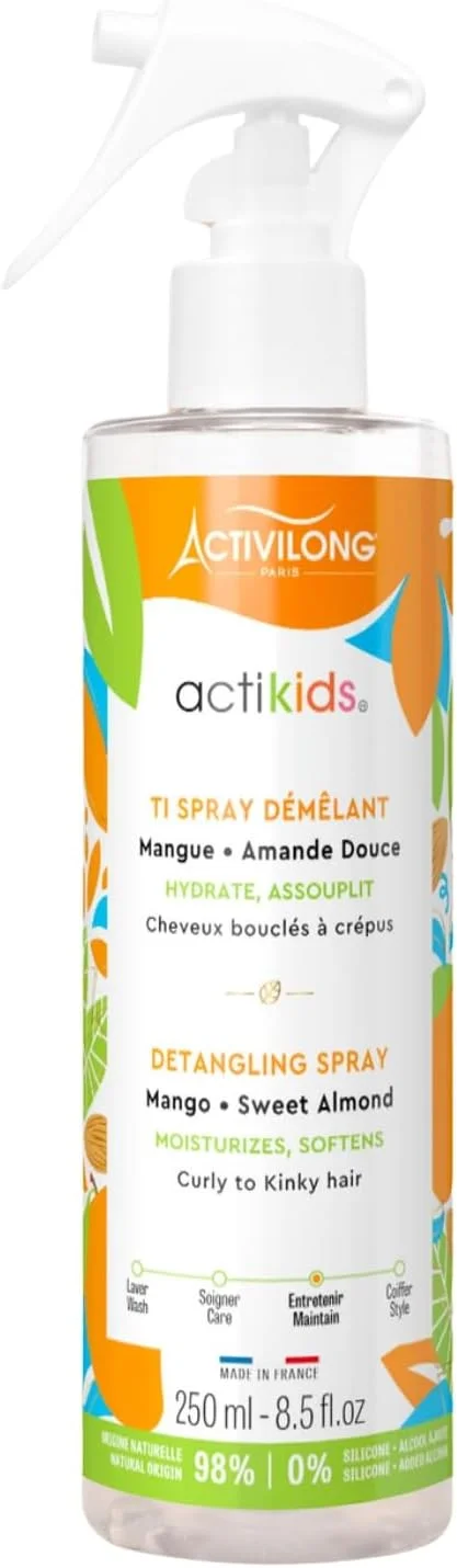 اسپری باز کننده گره مو کودک اکتیوی لانگ اکتی کیدز - موهایی بدون گره و نرم با مراقبت ملایم! - غنی شده با روغن بادام شیرین ارگانیک و کره انبه - خداحافظ گره، خداحافظ اشک! - 250 میلی لیتر.