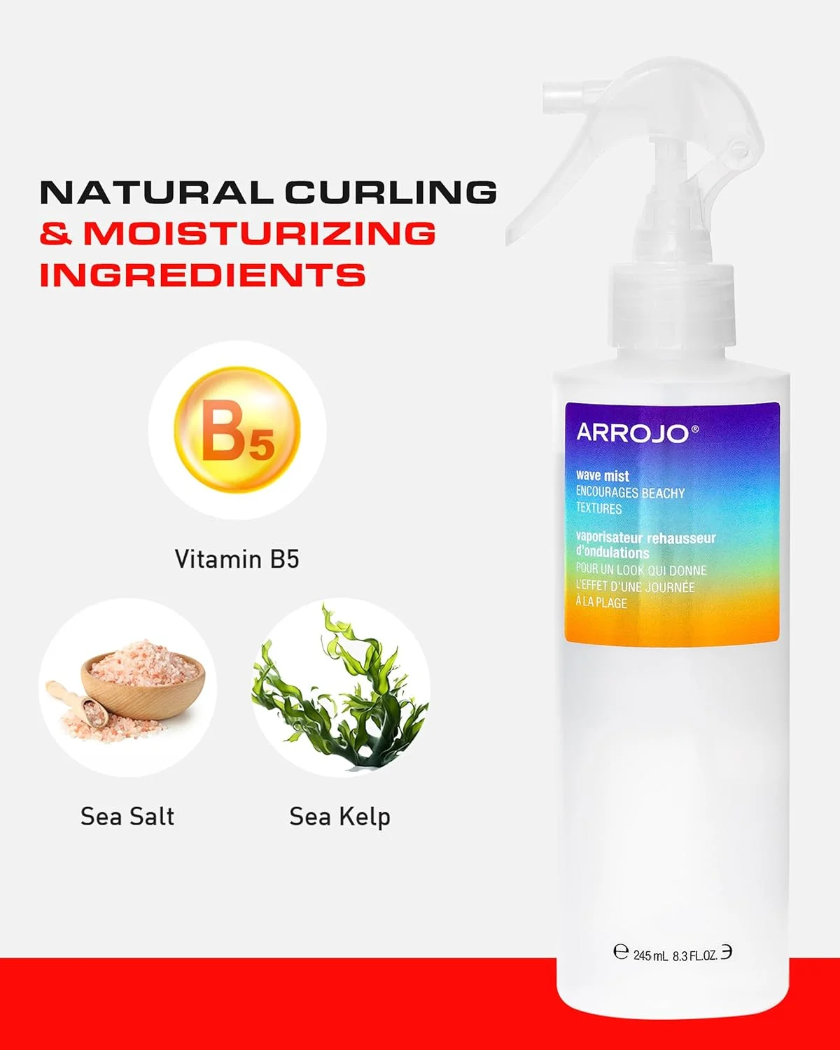 اسپری نمک دریایی مو آروژو ویو میست - اسپری بافت دهنده طبیعی برای ایجاد موهای موج دار ساحلی و فعال کردن فر - اسپری مو حاوی نمک دریایی و جلبک دریایی - اسپری موج ساحلی بدون تست حیوانی (246 میلی لیتر)