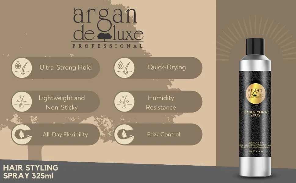 اسپری حالت دهنده مو آرگان دلوکس (325 میلی لیتر) - نرم کننده، مغذی، با قدرت نگهدارندگی قوی و رایحه ای تازه - ظاهری براق، محافظت در برابر حرارت UV، خشک شدن فوق العاده سریع اسپری حالت دهنده مو آرگان دلوکس (325 میلی لیتر) - نرم کننده، مغذی، با قدرت نگهدارندگی قوی و رایحه ای تازه - ظاهری براق، محافظت در برابر حرارت UV، خشک شدن فوق العاده سریع