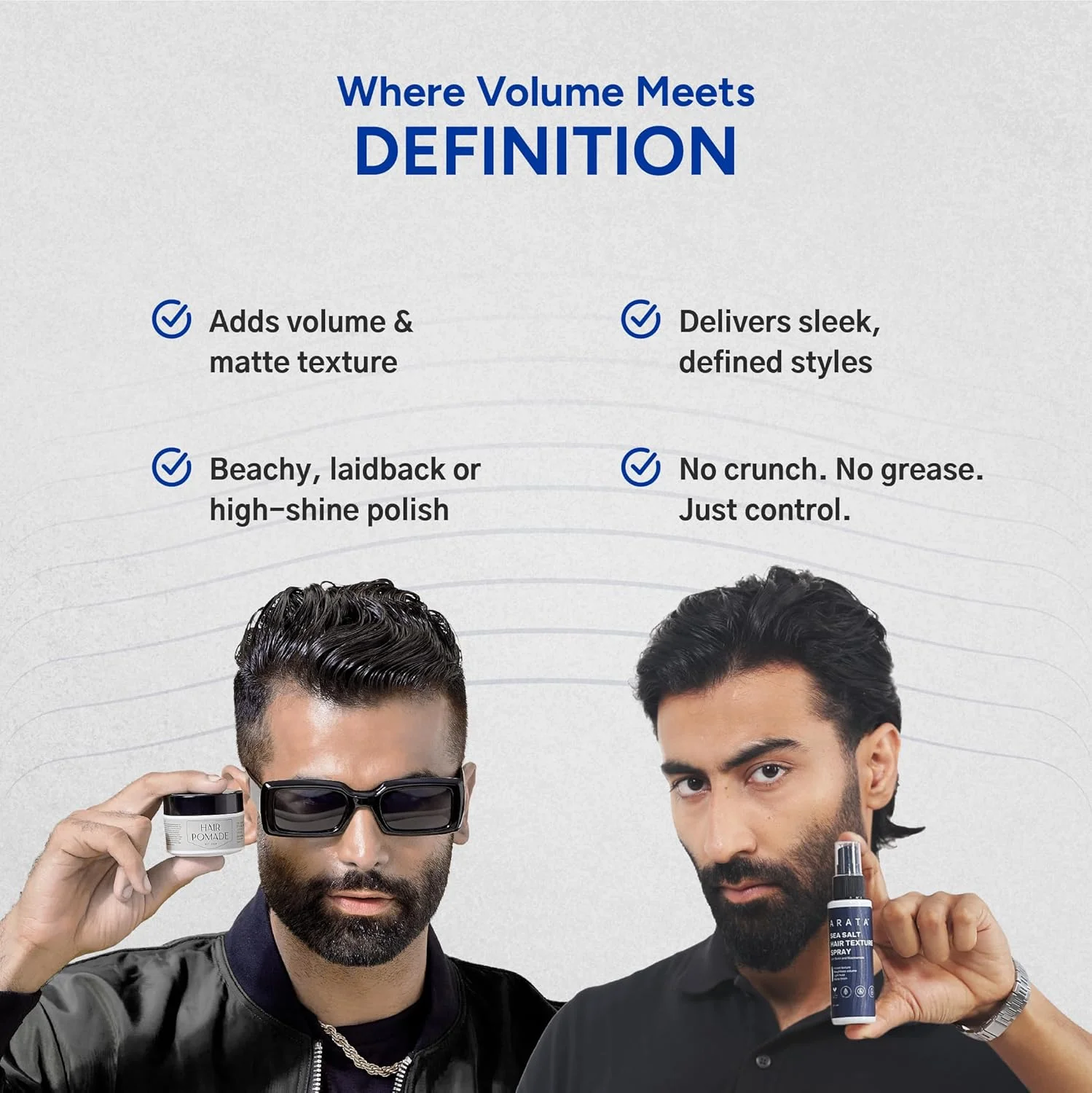 ست آرایشی حرفه ای آراتا با اسپری ضخیم کننده مو با نمک دریا (50 میلی لیتر) و پماد مو (50 گرم) | استایلی براق با کنترل انعطاف پذیر