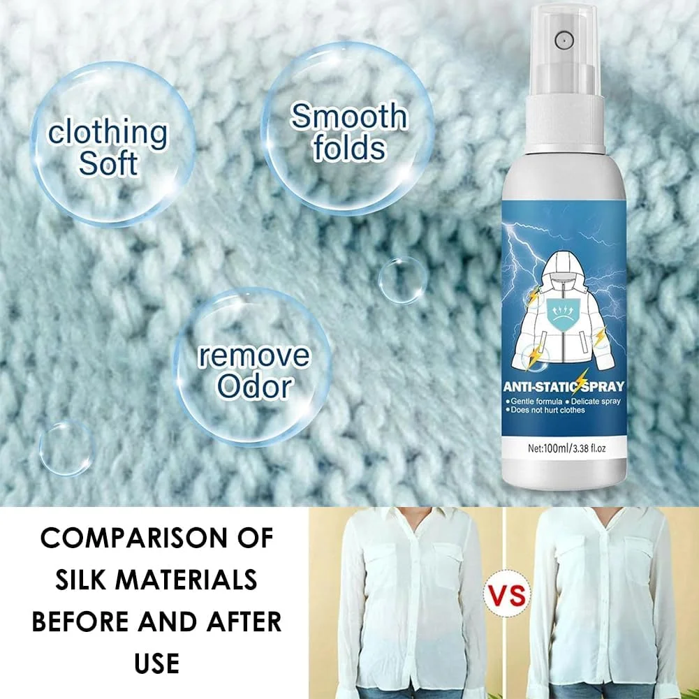 اسپری ضد الکتریسیته ساکن، اسپری ضد الکتریسیته ساکن برای لباس، اسپری ضد الکتریسیته ساکن 100 میلی لیتری برای پوشاک، پارچه، اسپری ضد الکتریسیته ساکن، اسپری مو برای کاهش الکتریسیته ساکن روی لباس، پارچه، خودرو