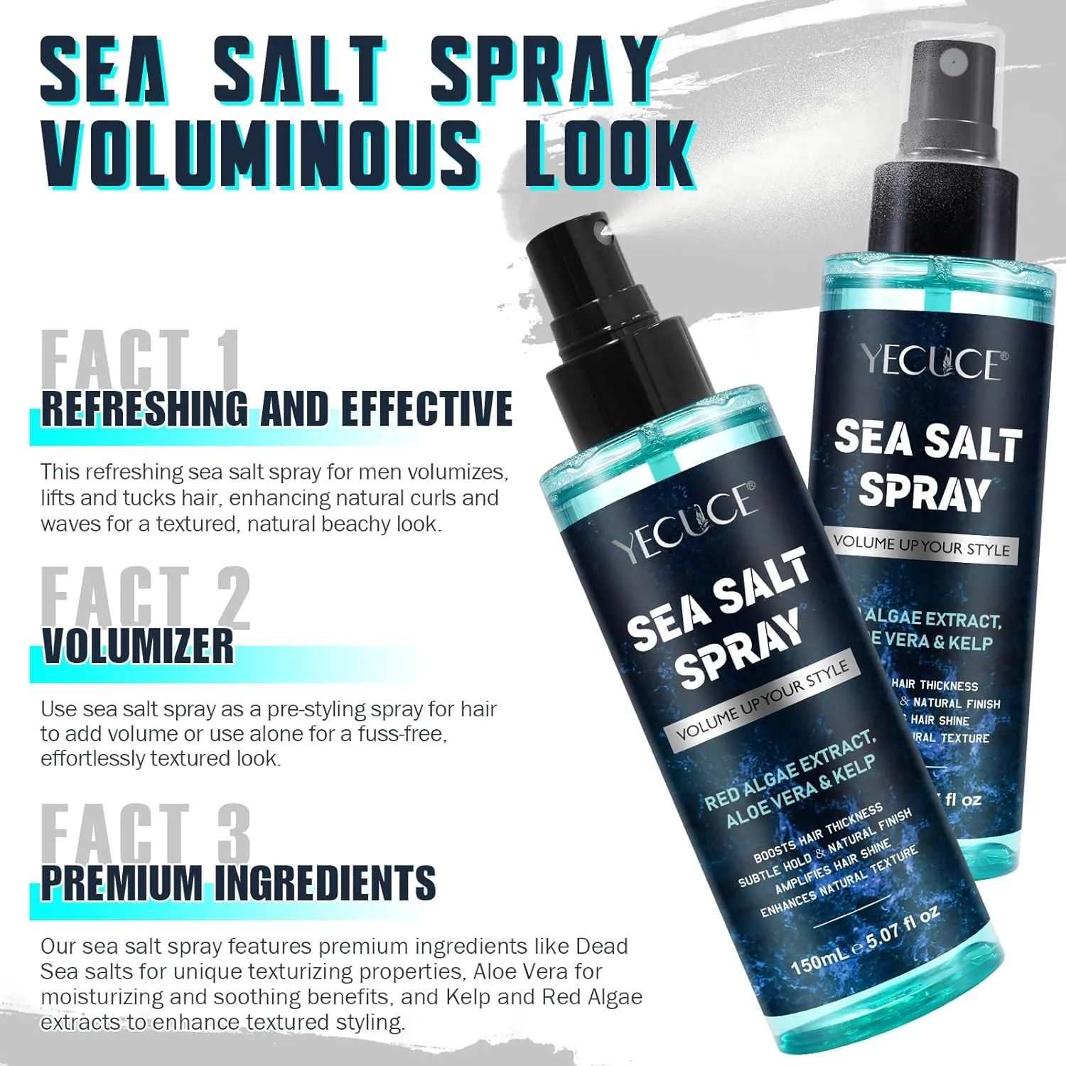 اسپری مو نمک دریایی ALIVER 150ml، ساخته شده با نمک دریایی طبیعی و مواد ارگانیک مناسب برای آقایان و بانوان، کمک به افزایش ضخامت، حالت دهی ظریف، افزایش درخشندگی و بافت مو