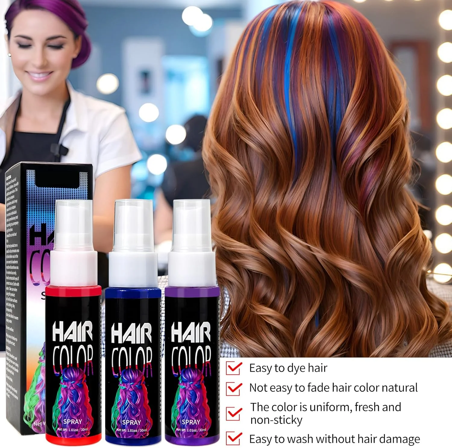 اسپری رنگ موی موقت آلونی 3 رنگ برای کودکان - رنگ موی قابل شستشو برای Cosplay، جشن، مهمانی، کریسمس، هالووین - آبی، قابل شستشو