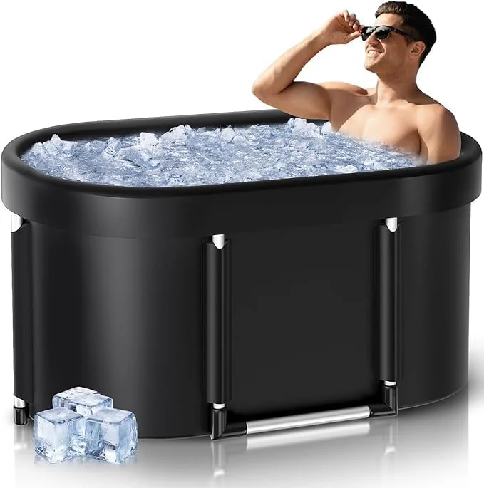 وان حمام یخ بزرگ Koeay XL برای ورزشکاران - وان سرد قابل حمل 435 لیتری با روکش برای حیاط باغ و باشگاه فضای باز، وان یخ تاشو با فریم ارتقا یافته برای بزرگسالان، مناسب برای ریکاوری بعد از تمرین