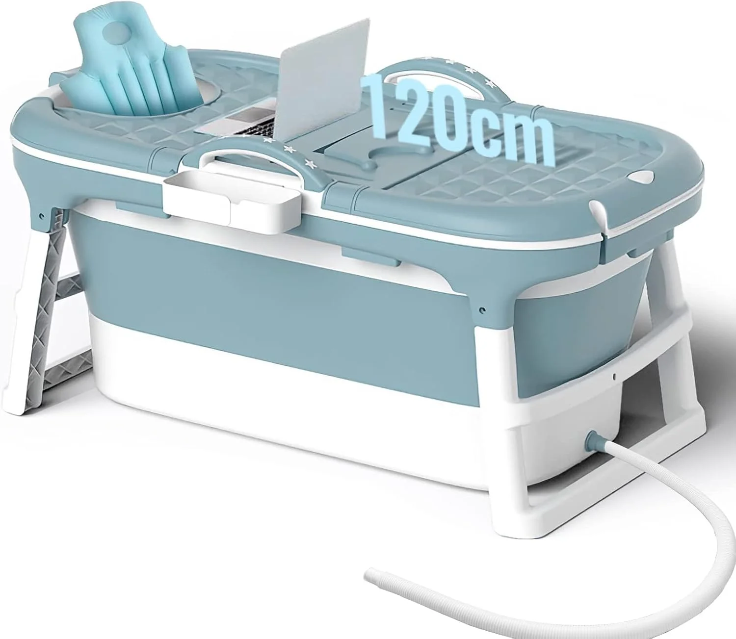 وان حمام تاشو قابل حمل تاپ جی 120 سانتی متری، آبی، لاستیک ترموپلاستیک، پلی پروپیلن، مدرن، مستقل، مستطیلی، روکش براق، وان خیساندن خانوادگی بزرگسالان