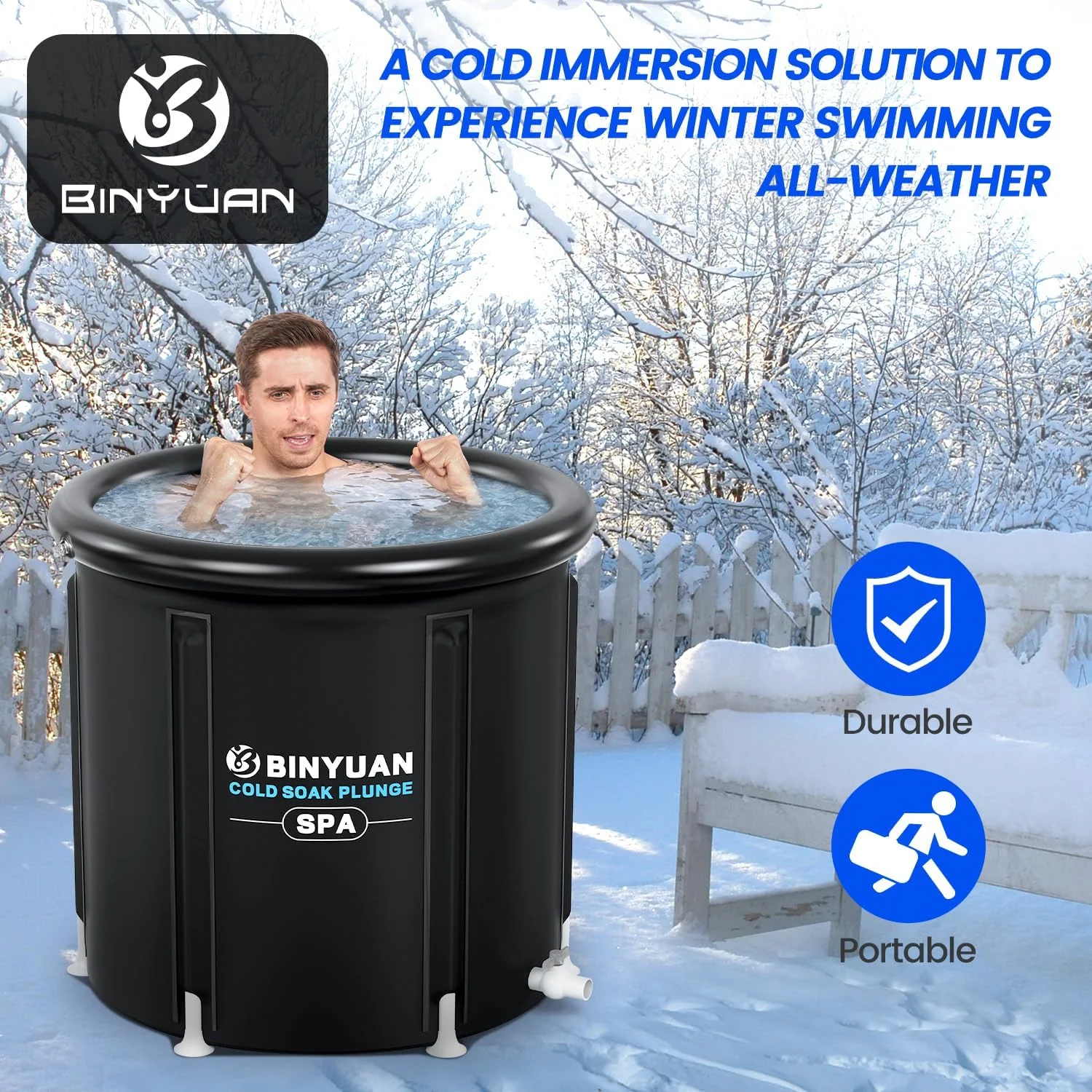 حوضچه یخ BINYUAN XL برای ورزشکاران به همراه پوشش، حوضچه غوطه وری سرد 400 لیتری برای ریکاوری، حوضچه غوطه وری یخ قابل حمل چند لایه مناسب برای باغ ها، سالن های ورزشی و سایر تمرینات آب درمانی سرد