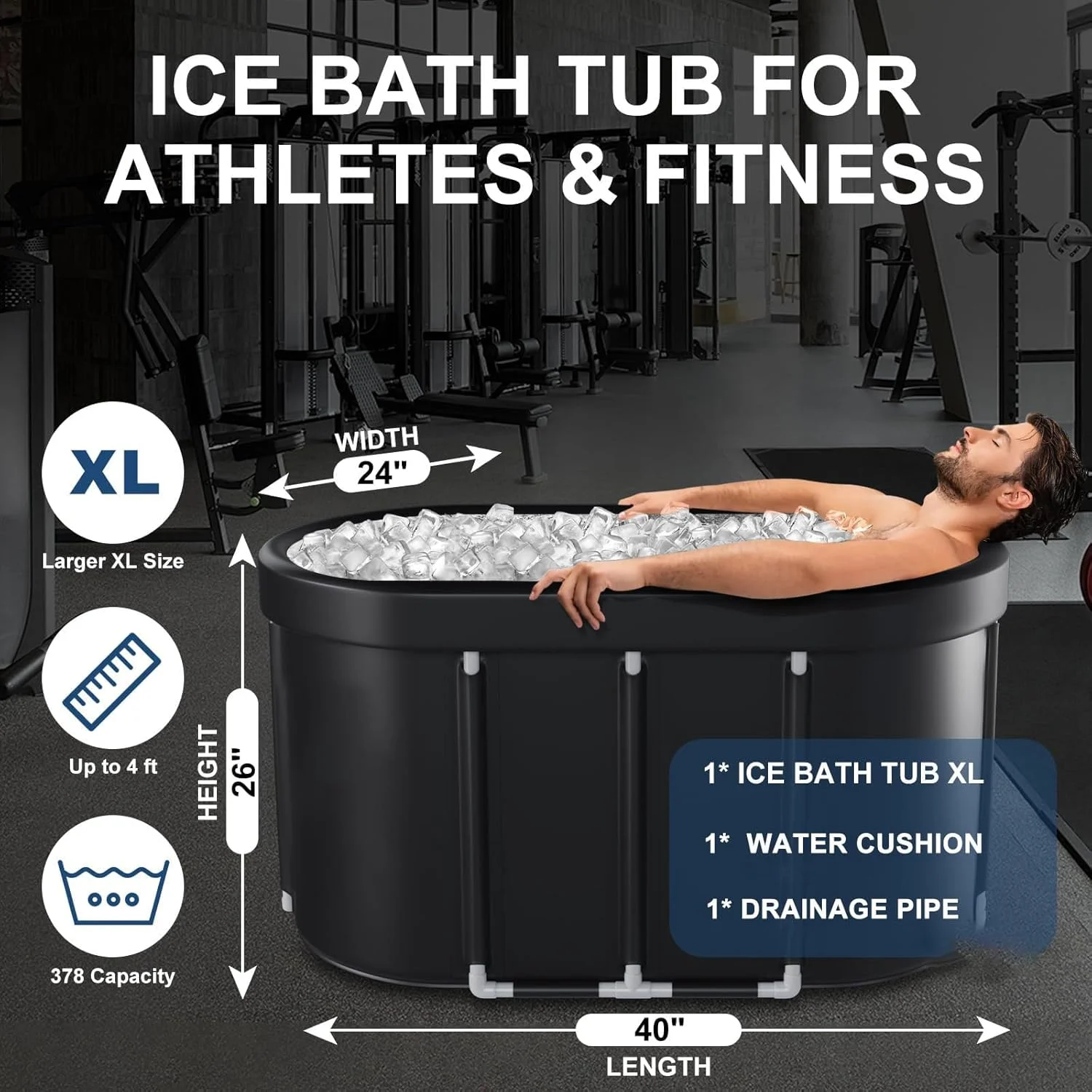 وان حمام یخ بزرگ Koeay XL برای ورزشکاران - وان سرد قابل حمل 435 لیتری با روکش برای حیاط باغ و باشگاه فضای باز، وان یخ تاشو با فریم ارتقا یافته برای بزرگسالان، مناسب برای ریکاوری بعد از تمرین
