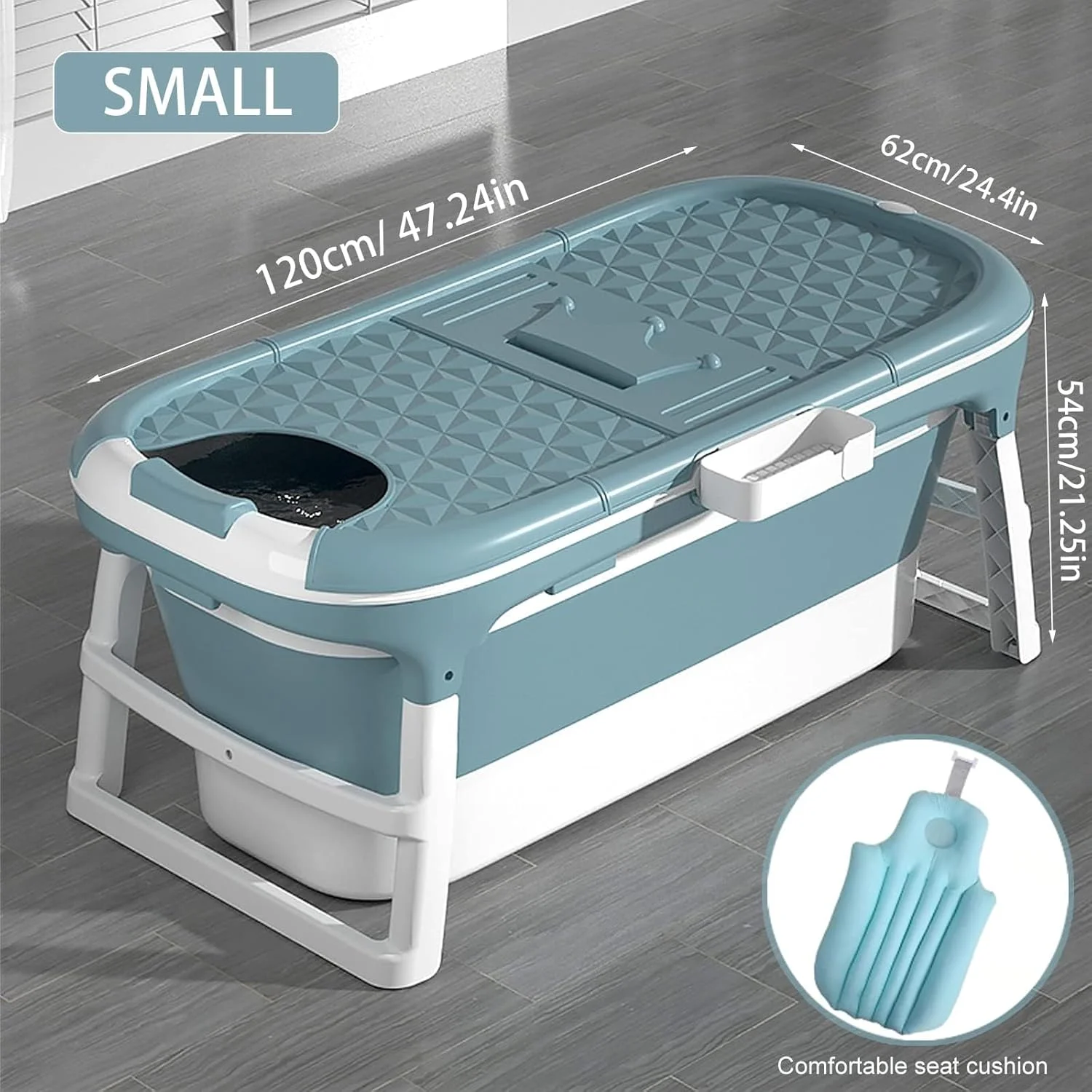 وان حمام تاشو قابل حمل تاپ جی 120 سانتی متری، آبی، لاستیک ترموپلاستیک، پلی پروپیلن، مدرن، مستقل، مستطیلی، روکش براق، وان خیساندن خانوادگی بزرگسالان