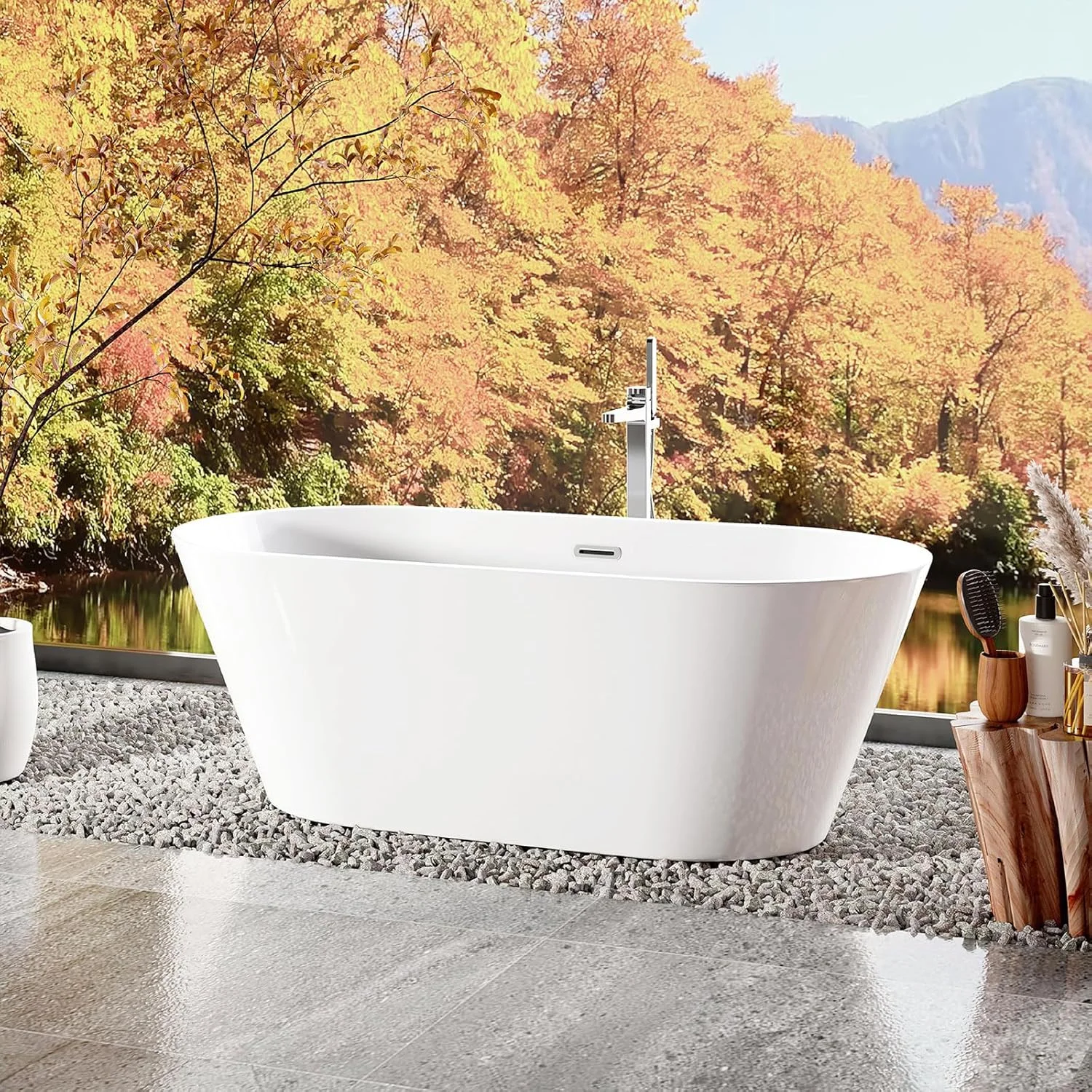 وان حمام آکریلیک ایستاده REAXOAL با تخلیه، 150 * 75 * 58 سانتی متر، سفید