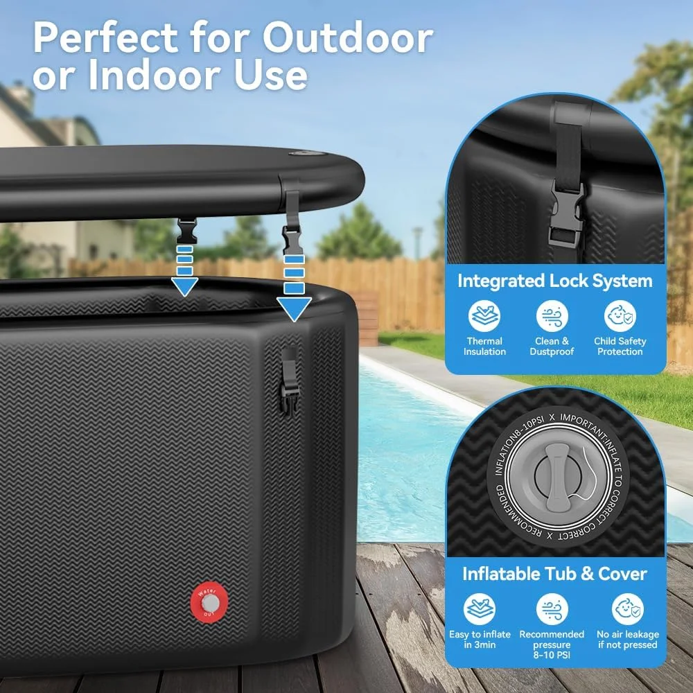 حوضچه یخ بینسر برای ورزشکاران سایز خیلی بزرگ - حوضچه آب سرد 600 لیتری، سازگار با چیلر آب، مناسب برای سرما درمانی و ریکاوری به همراه درب حرارتی عایق، قابل حمل، بادی، مناسب فضای باز حوضچه یخ بینسر برای ورزشکاران سایز خیلی بزرگ - حوضچه آب سرد 600 لیتری، سازگار با چیلر آب، مناسب برای سرما درمانی و ریکاوری به همراه درب حرارتی عایق، قابل حمل، بادی، مناسب فضای باز