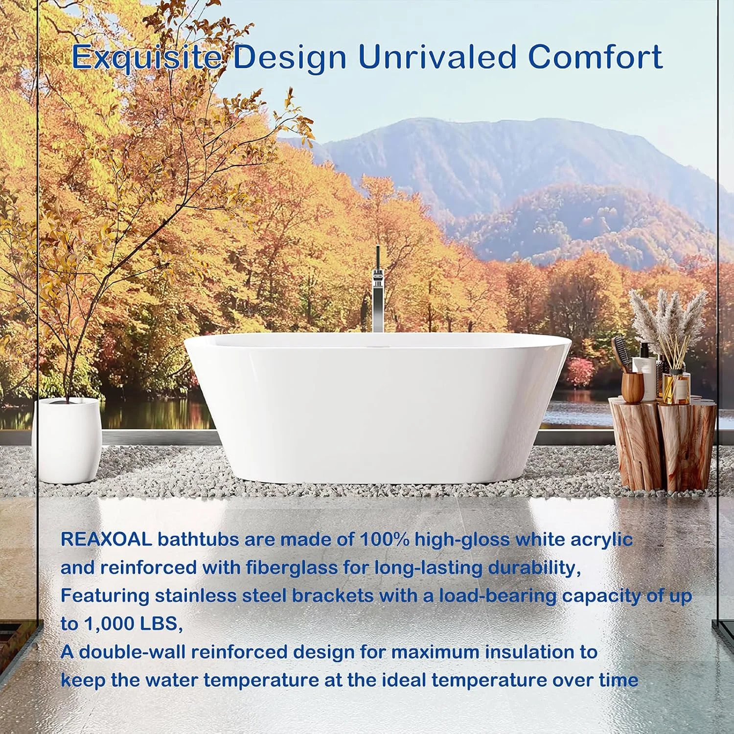 وان حمام آکریلیک ایستاده REAXOAL با تخلیه، 150 * 75 * 58 سانتی متر، سفید وان حمام آکریلیک ایستاده REAXOAL با تخلیه، 150 * 75 * 58 سانتی متر، سفید