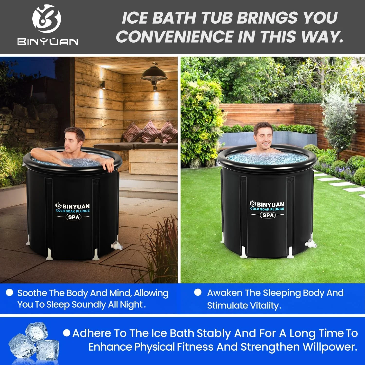 حوضچه یخ BINYUAN XL برای ورزشکاران به همراه پوشش، حوضچه غوطه وری سرد 400 لیتری برای ریکاوری، حوضچه غوطه وری یخ قابل حمل چند لایه مناسب برای باغ ها، سالن های ورزشی و سایر تمرینات آب درمانی سرد