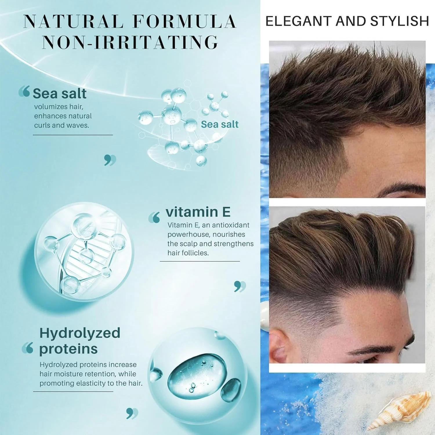 اسپری نمک دریایی آزون برای مردان و زنان، اسپری شانه پذیری انعطاف پذیر، اسپری بافت دهنده موی خشک، اسپری حجم دهنده، محصولات موی موج دار، اسپری مو، اسپری فر کننده، اسپری موج ساحلی (2 عدد)