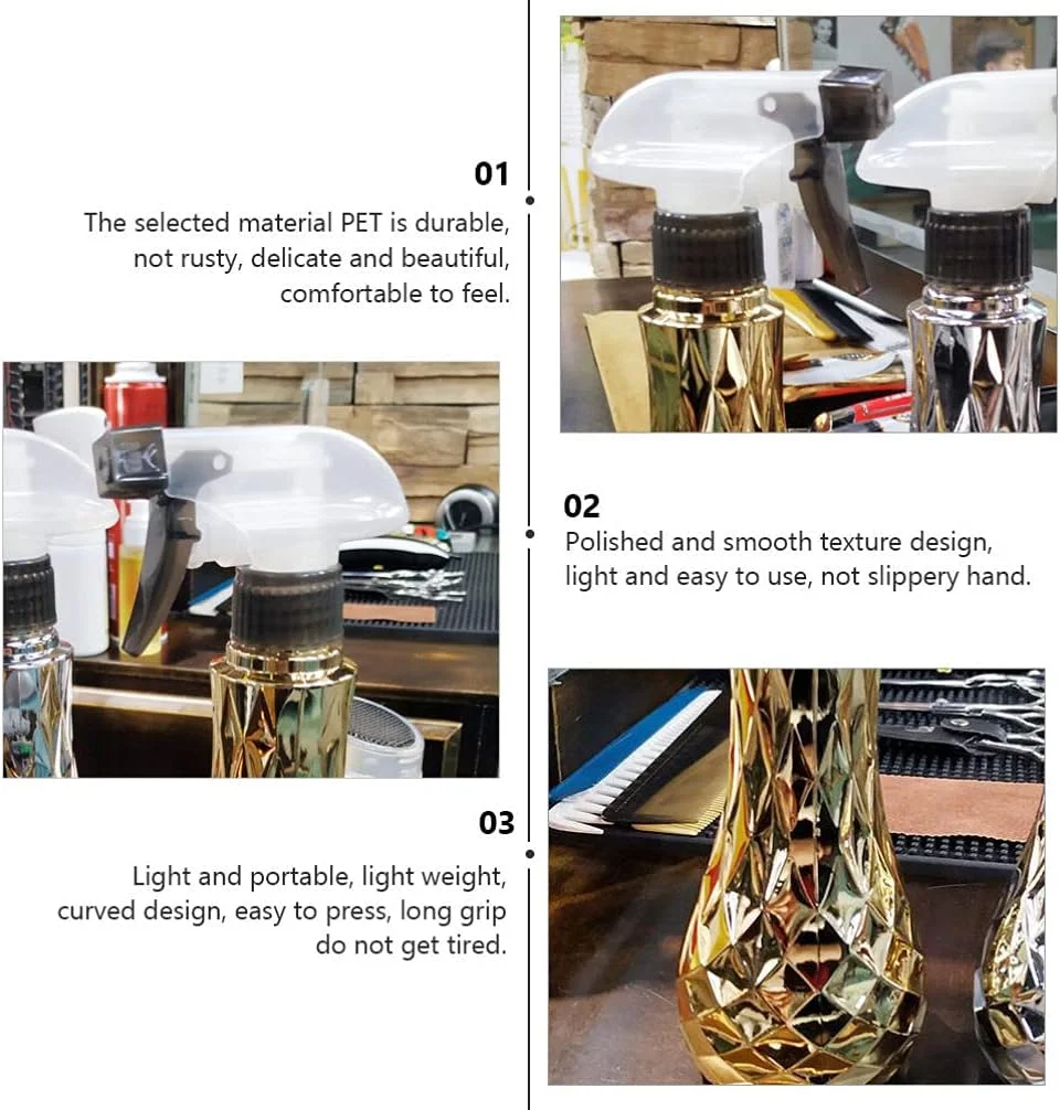 بطری اسپری مو کریستالی، بطری اسپری حالت دهنده مو، بطری ماشه ای قابل حمل و قابل پر کردن مجدد برای مراقبت از پوست، مو، آرایش، روغن های ضروری و گیاهان - طلایی